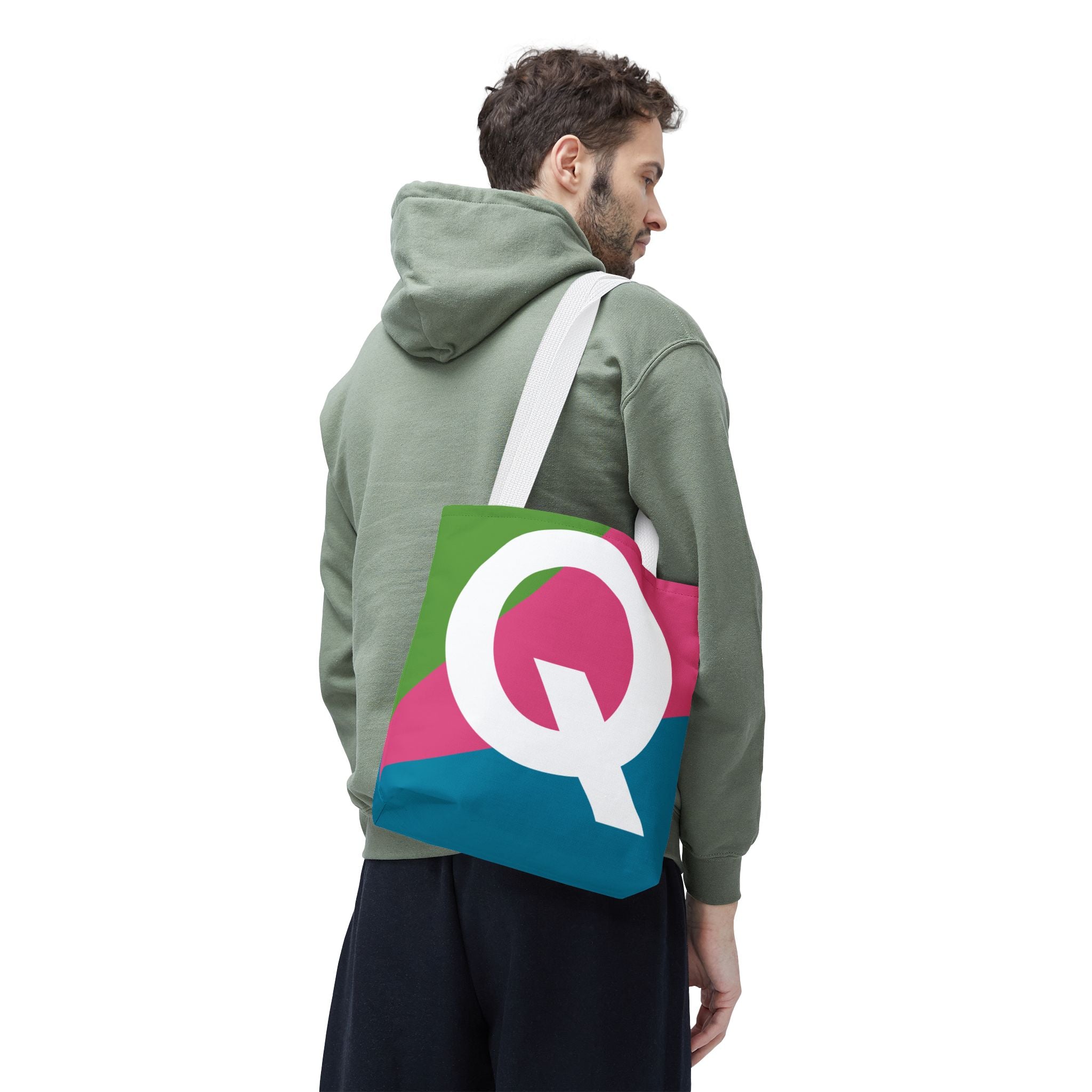 Monogram 'Q' Colorblock Tote Bag — Personalized Initial Q Shoulder Tote