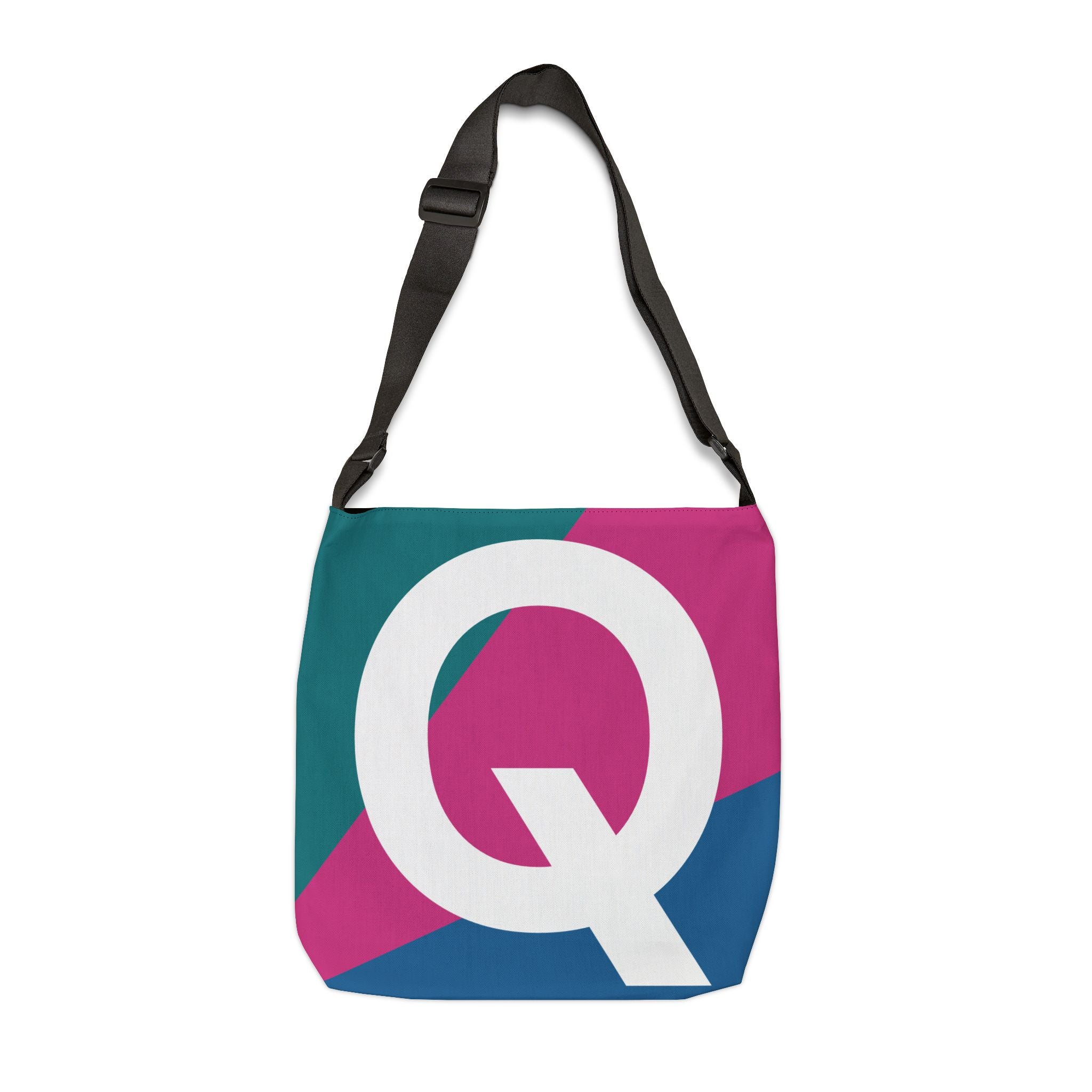 Initial Letter 'Q' Colorblock Adjustable Tote Bag — Monogram Alphabet Shoulder Bag