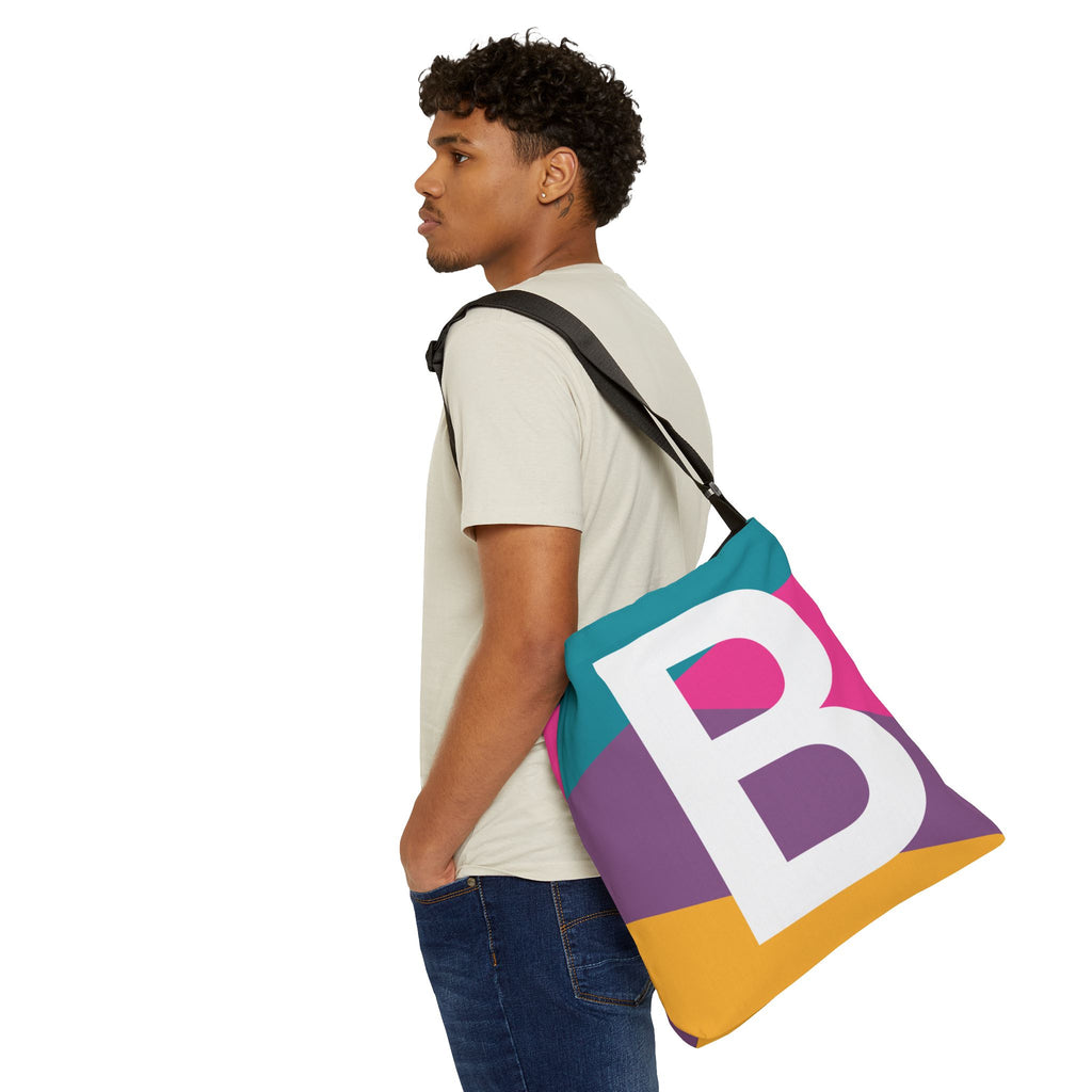 Initial Letter 'B' Colorblock Adjustable Tote Bag — Monogram Alphabet Shoulder Bag