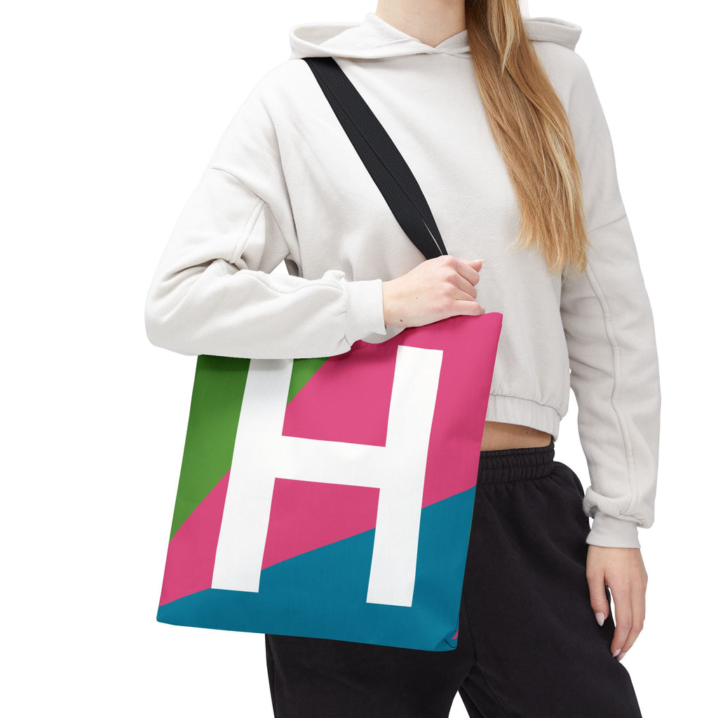 Monogram 'H' Colorblock Tote Bag — Personalized Initial H Shoulder Tote