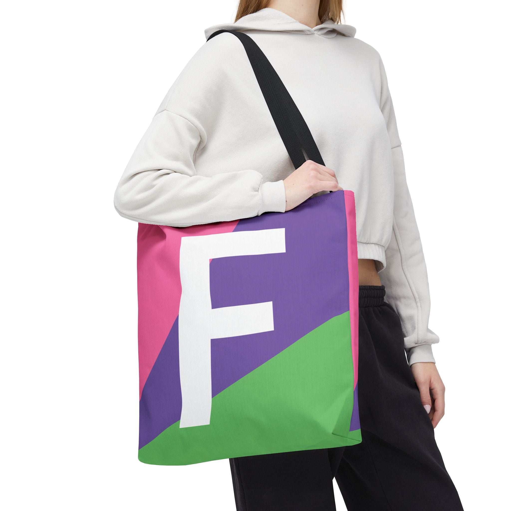Monogram 'F' Colorblock Tote Bag — Personalized Initial F Shoulder Tote