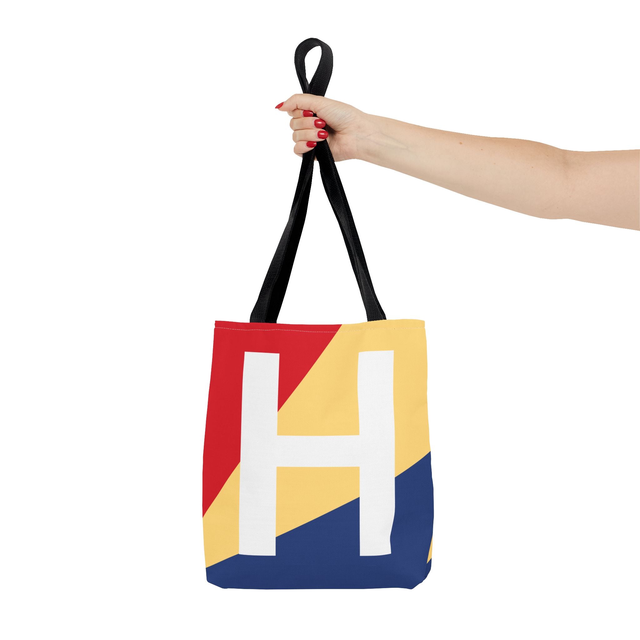 Monogram 'H' Colorblock Tote Bag — Personalized Initial H Shoulder Tote