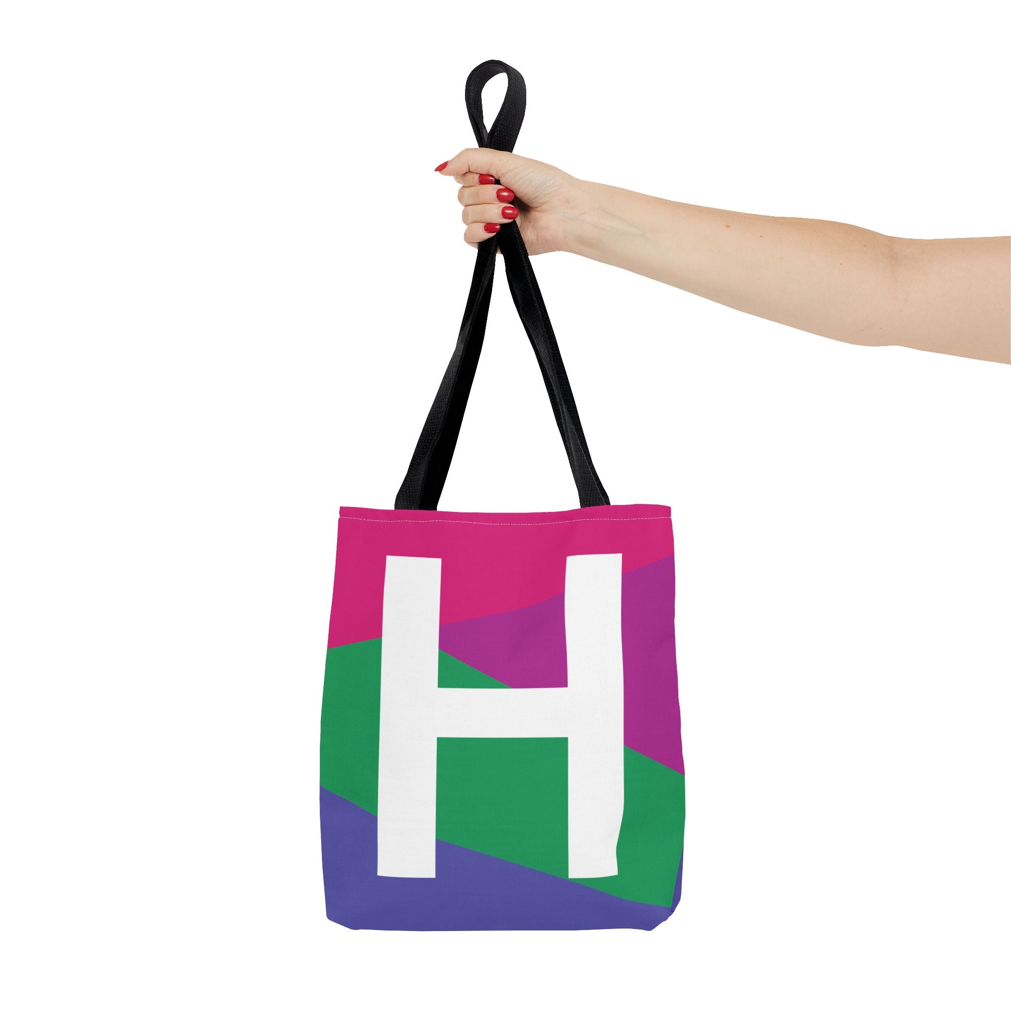 Monogram 'H' Colorblock Tote Bag — Personalized Initial H Shoulder Tote