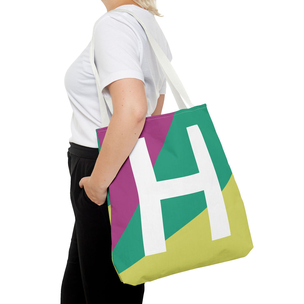 Monogram 'H' Colorblock Tote Bag — Personalized Initial H Shoulder Tote