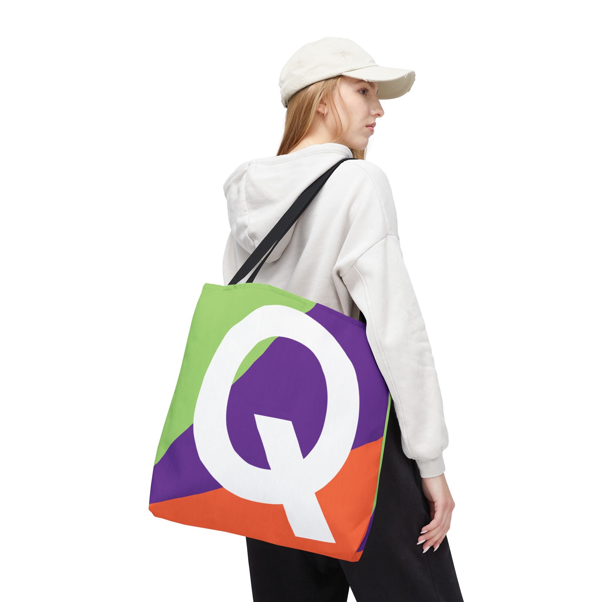 Monogram 'Q' Colorblock Tote Bag — Personalized Initial Q Shoulder Tote