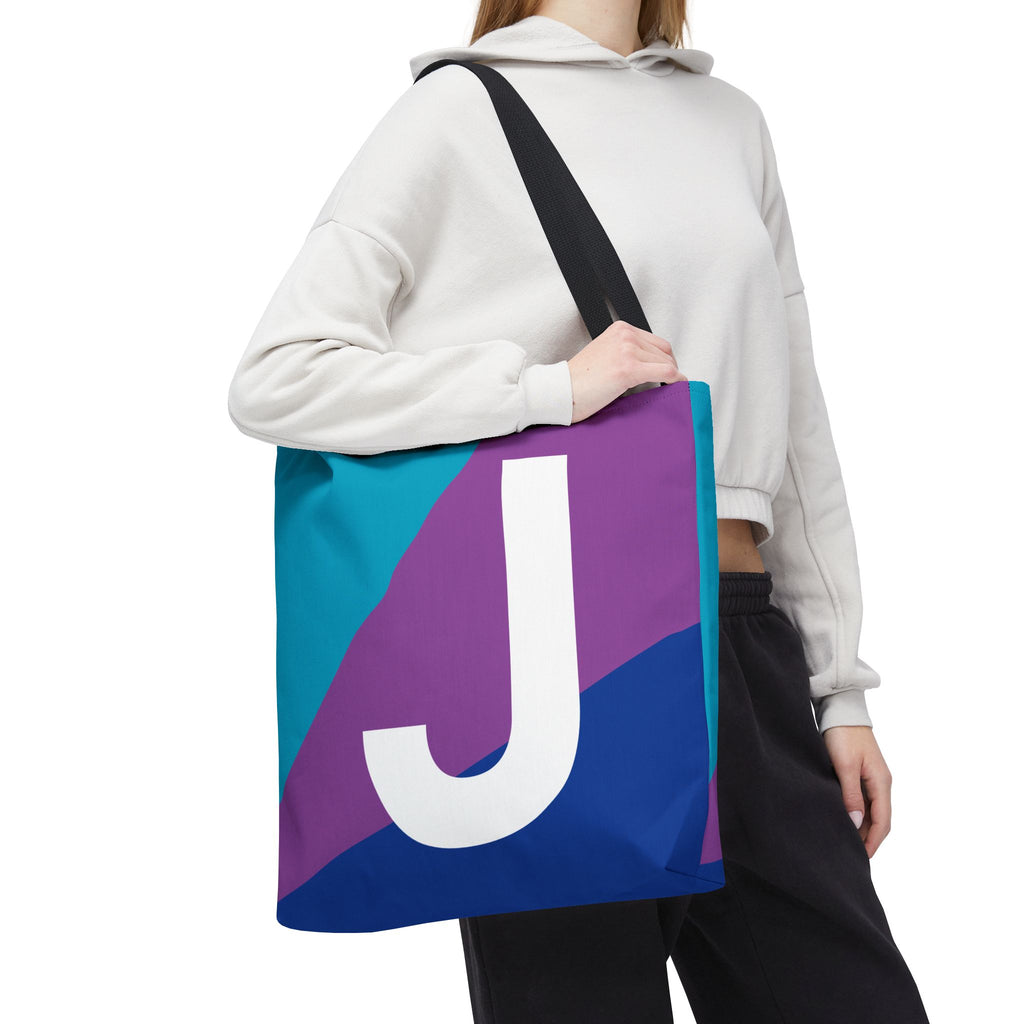 Monogram 'J' Colorblock Tote Bag — Personalized Initial J Shoulder Tote