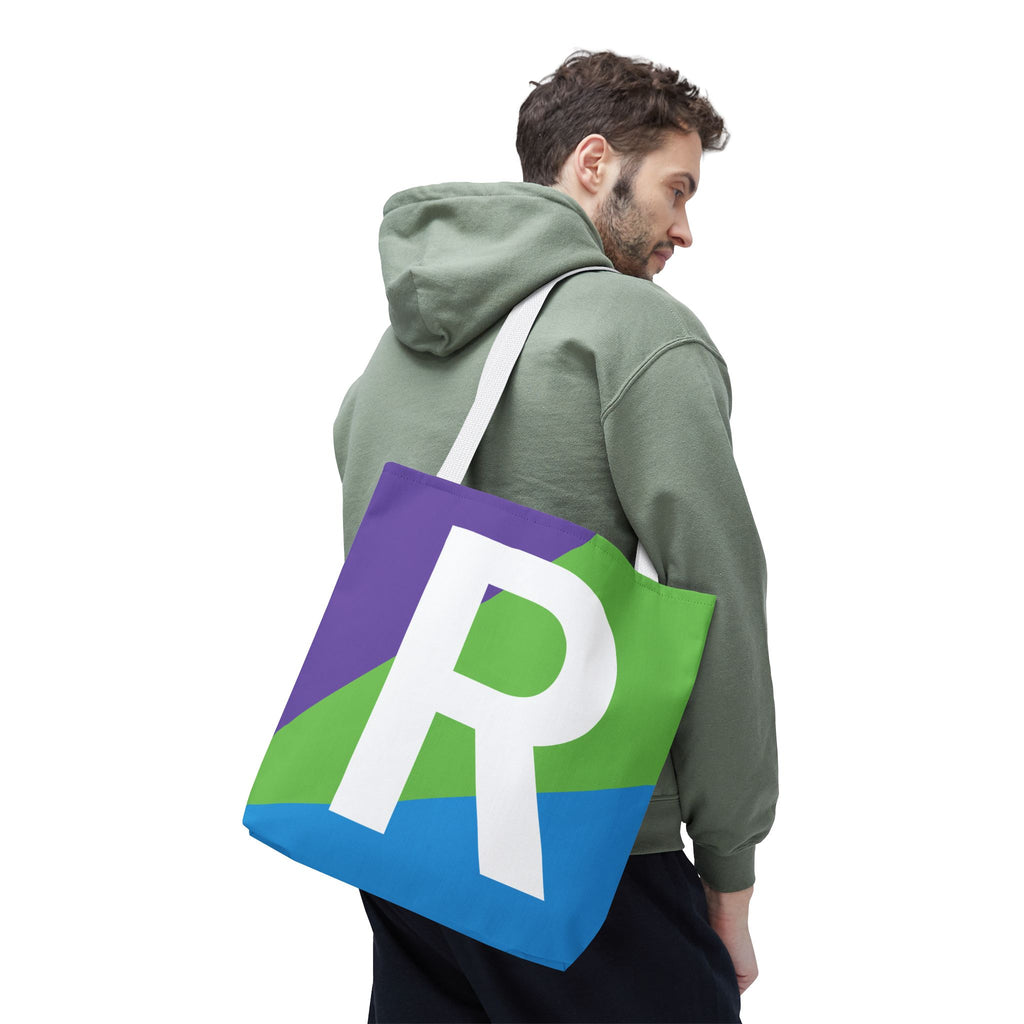 Monogram 'R' Colorblock Tote Bag — Personalized Initial R Shoulder Tote