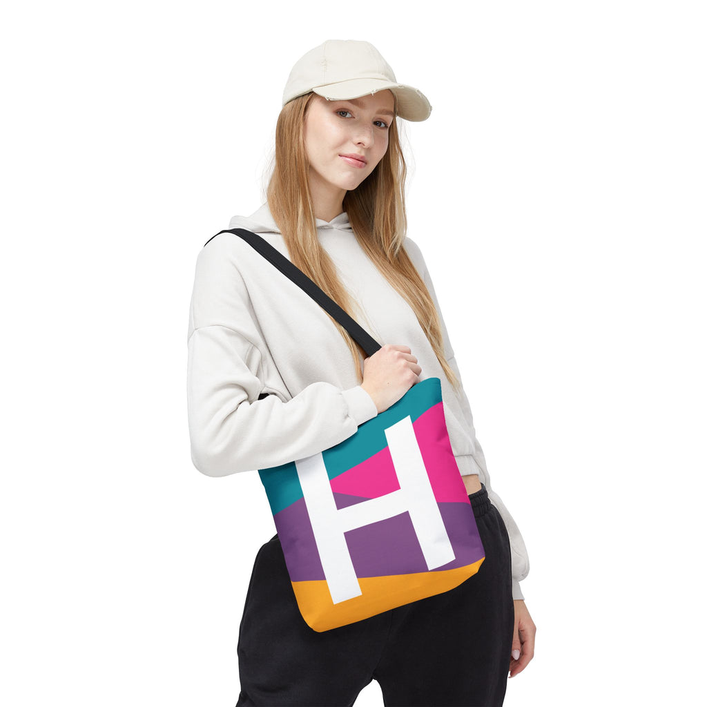 Monogram 'H' Colorblock Tote Bag — Personalized Initial H Shoulder Tote