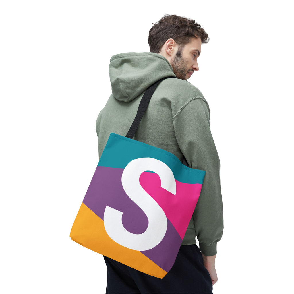 Monogram 'S' Colorblock Tote Bag — Personalized Initial S Shoulder Tote