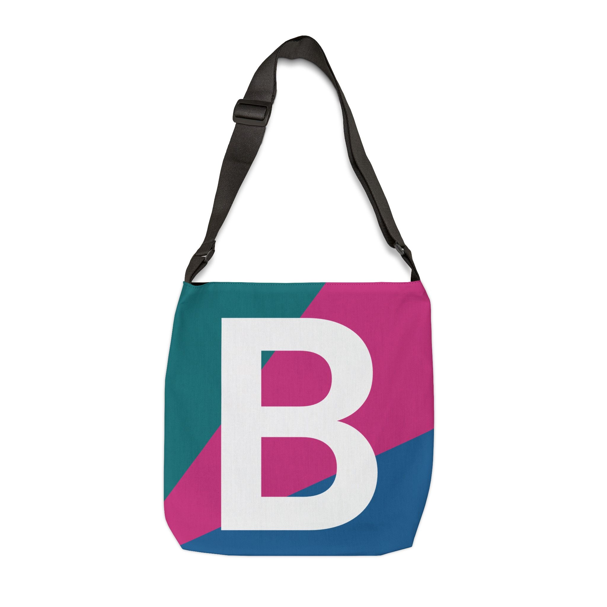 Initial Letter 'B' Colorblock Adjustable Tote Bag — Monogram Alphabet Shoulder Bag