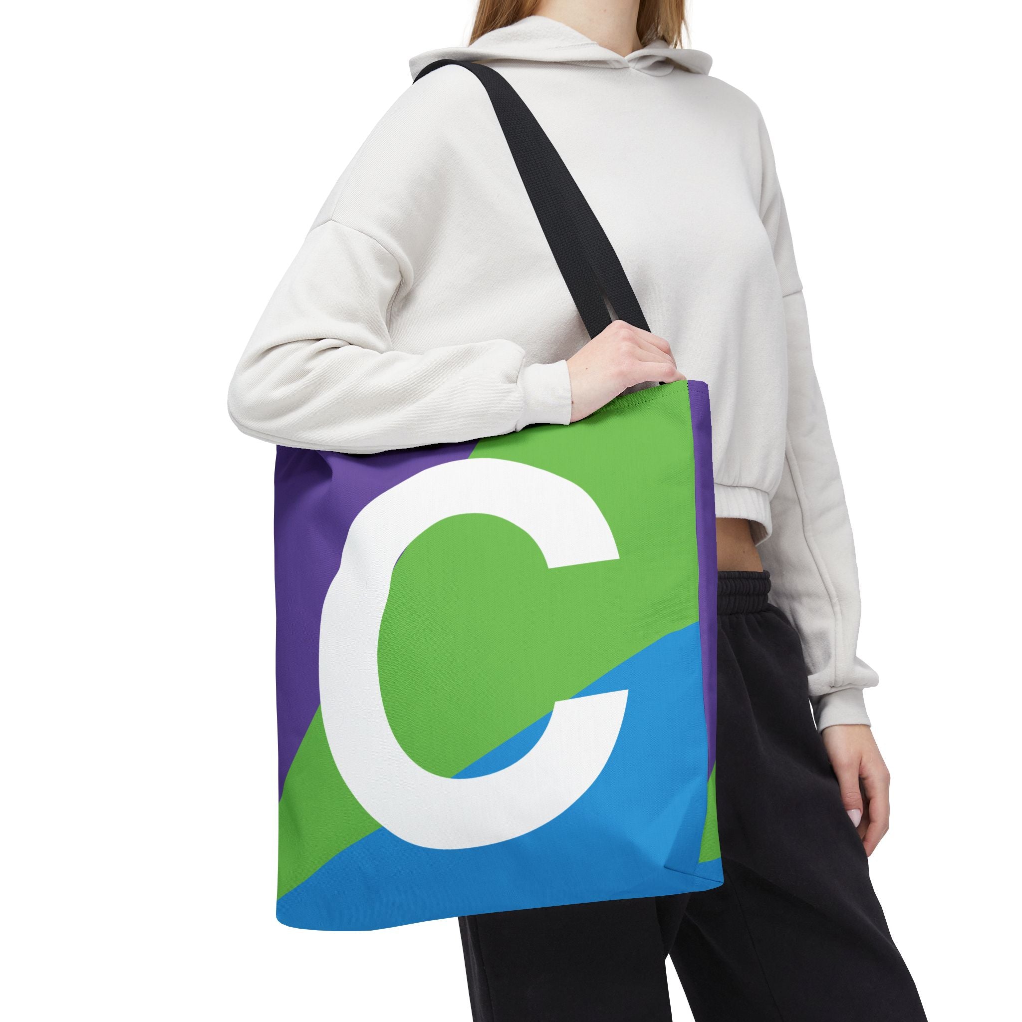 Monogram 'C' Colorblock Tote Bag — Personalized Initial C Shoulder Tote