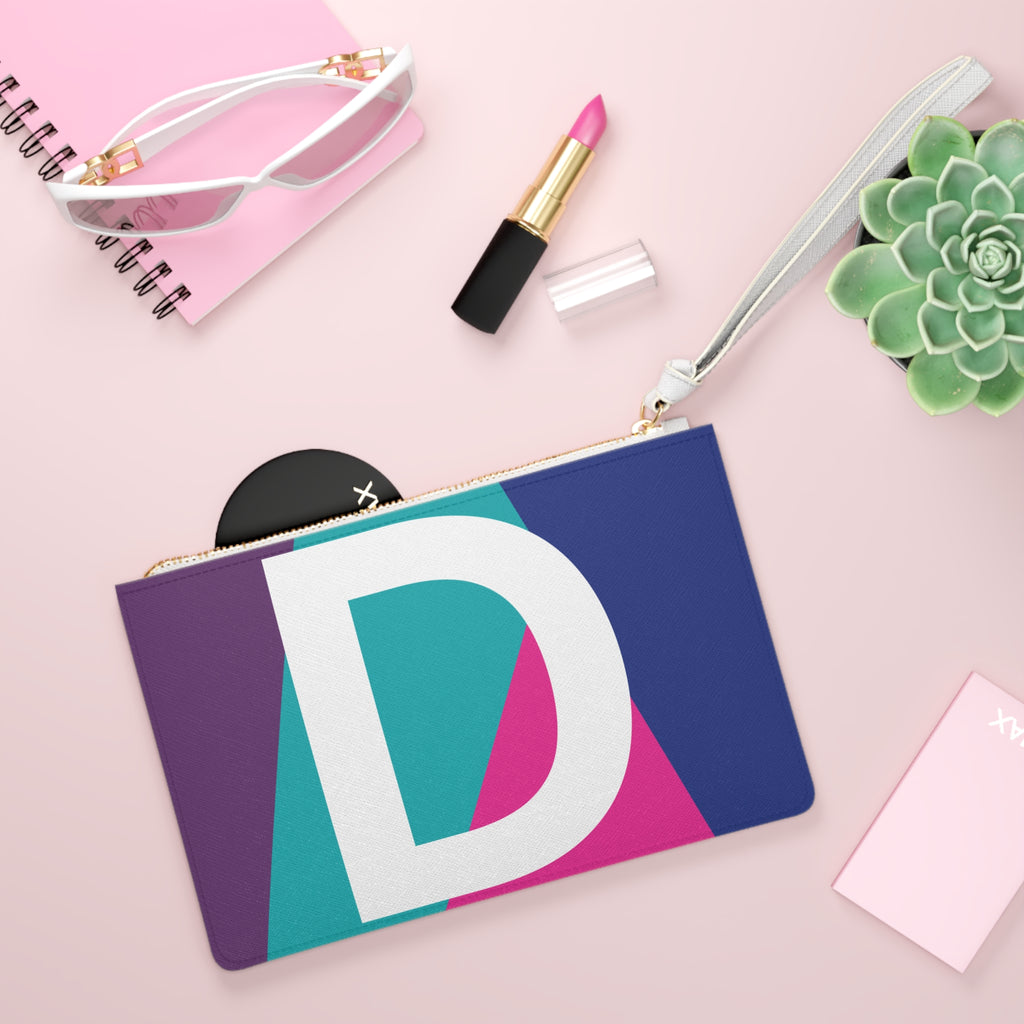 Monogram 'D' Colorblock Clutch Bag — Bold Geometric Wristlet for Everyday & Gifts