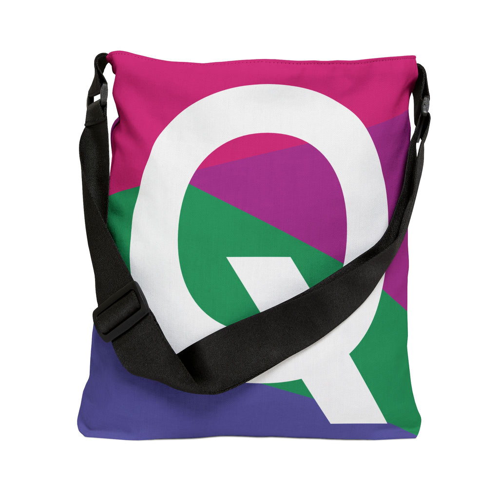 Initial Letter 'Q' Colorblock Adjustable Tote Bag — Monogram Alphabet Shoulder Bag