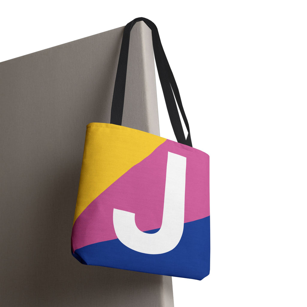 Monogram 'J' Colorblock Tote Bag — Personalized Initial J Shoulder Tote