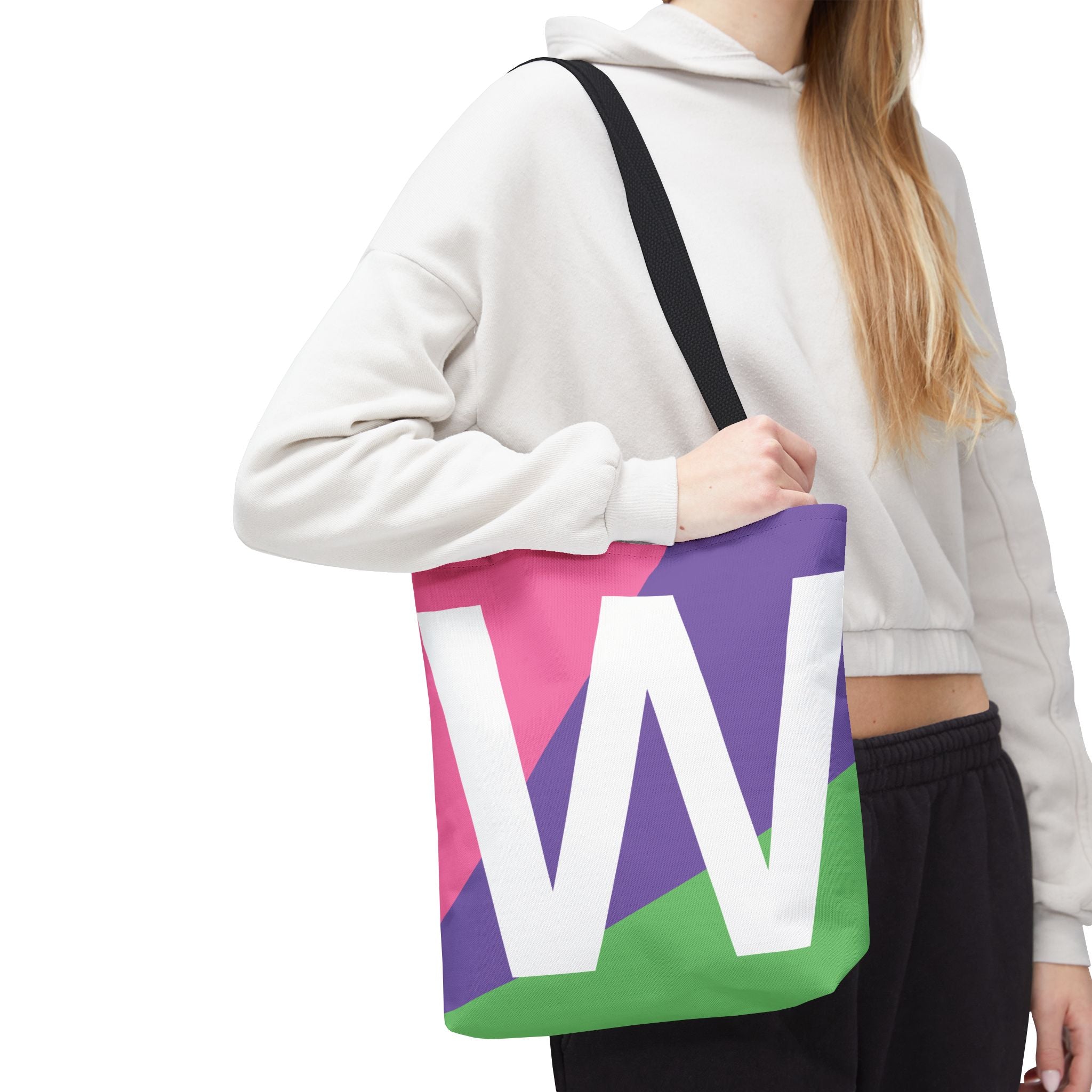 Monogram 'W' Colorblock Tote Bag — Personalized Initial W Shoulder Tote