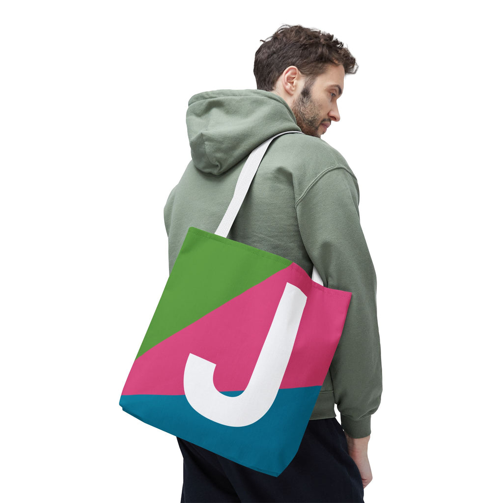 Monogram 'J' Colorblock Tote Bag — Personalized Initial J Shoulder Tote