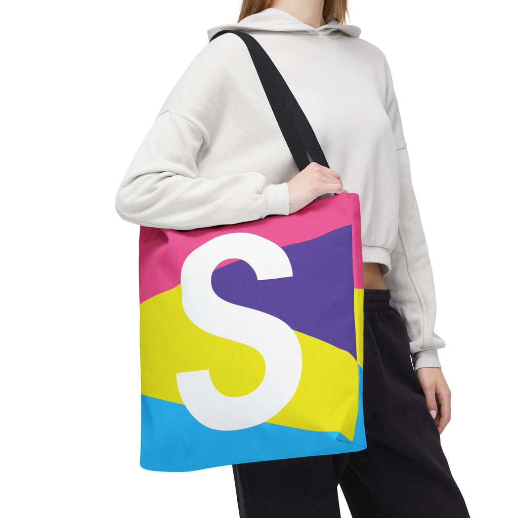 Monogram 'S' Colorblock Tote Bag — Personalized Initial S Shoulder Tote
