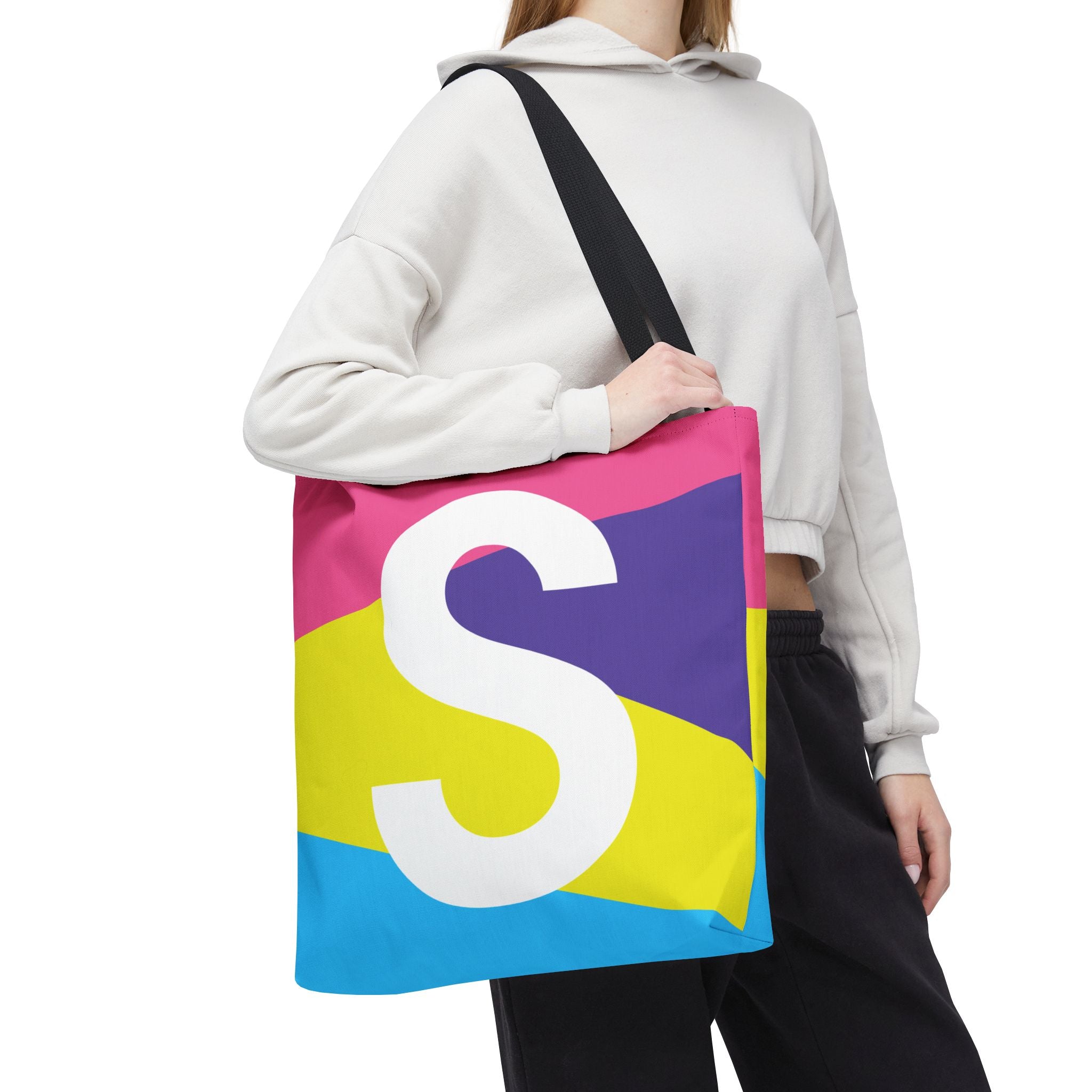 Monogram 'S' Colorblock Tote Bag — Personalized Initial S Shoulder Tote