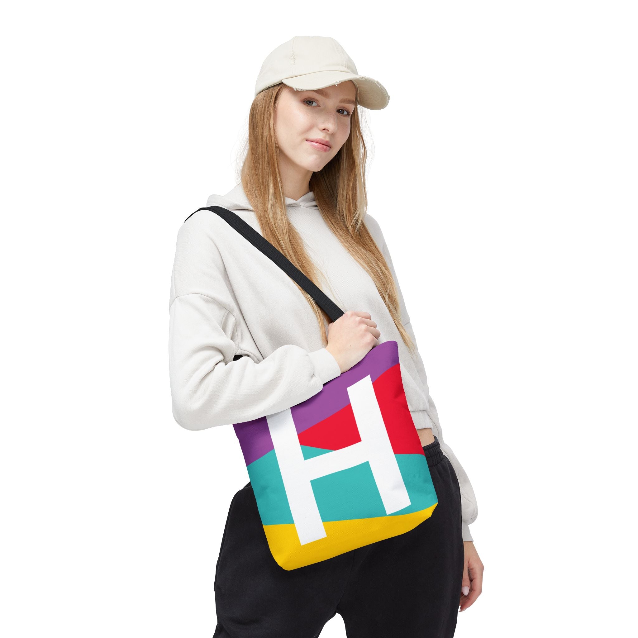 Monogram 'H' Colorblock Tote Bag — Personalized Initial H Shoulder Tote