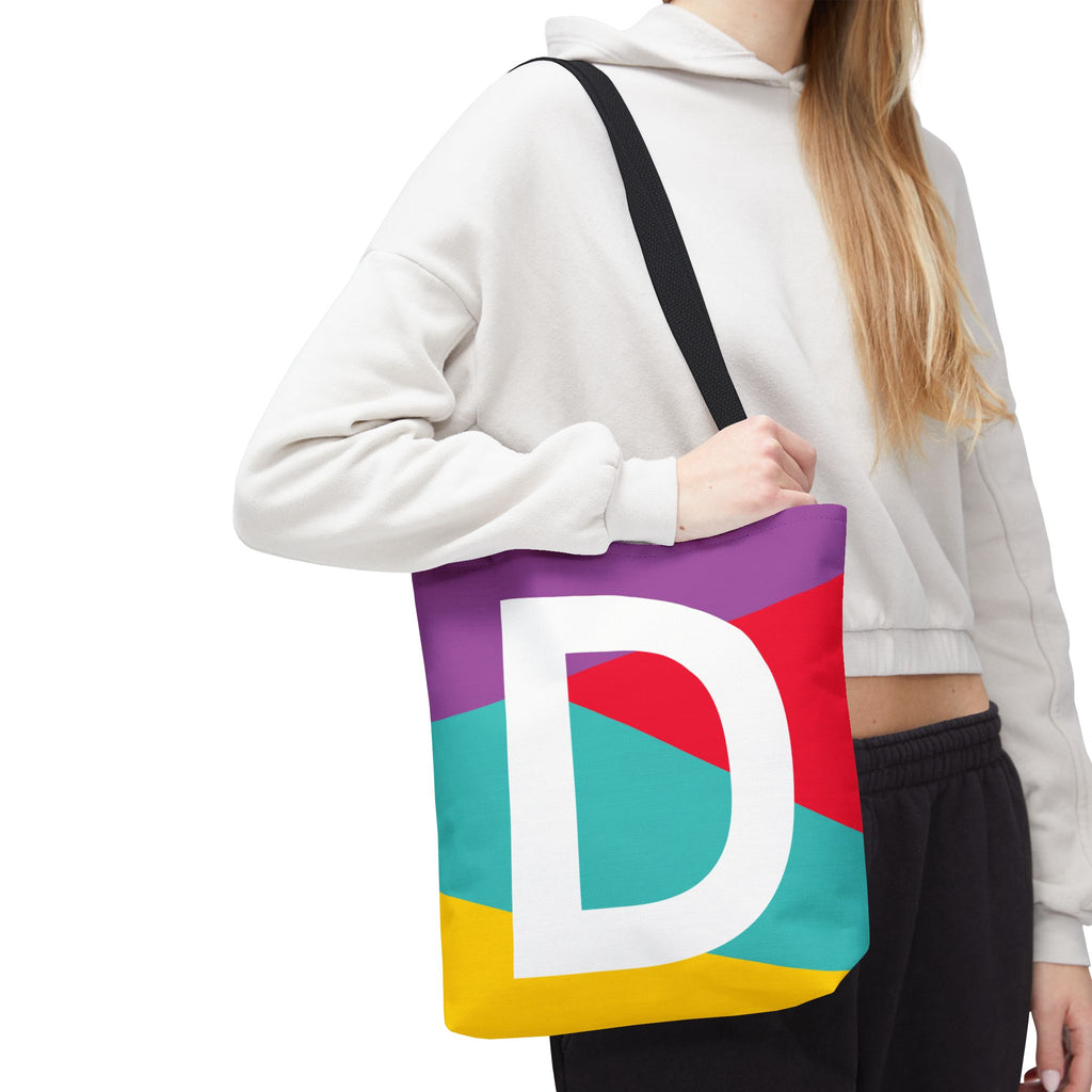 Monogram 'D' Colorblock Tote Bag — Personalized Initial D Shoulder Tote