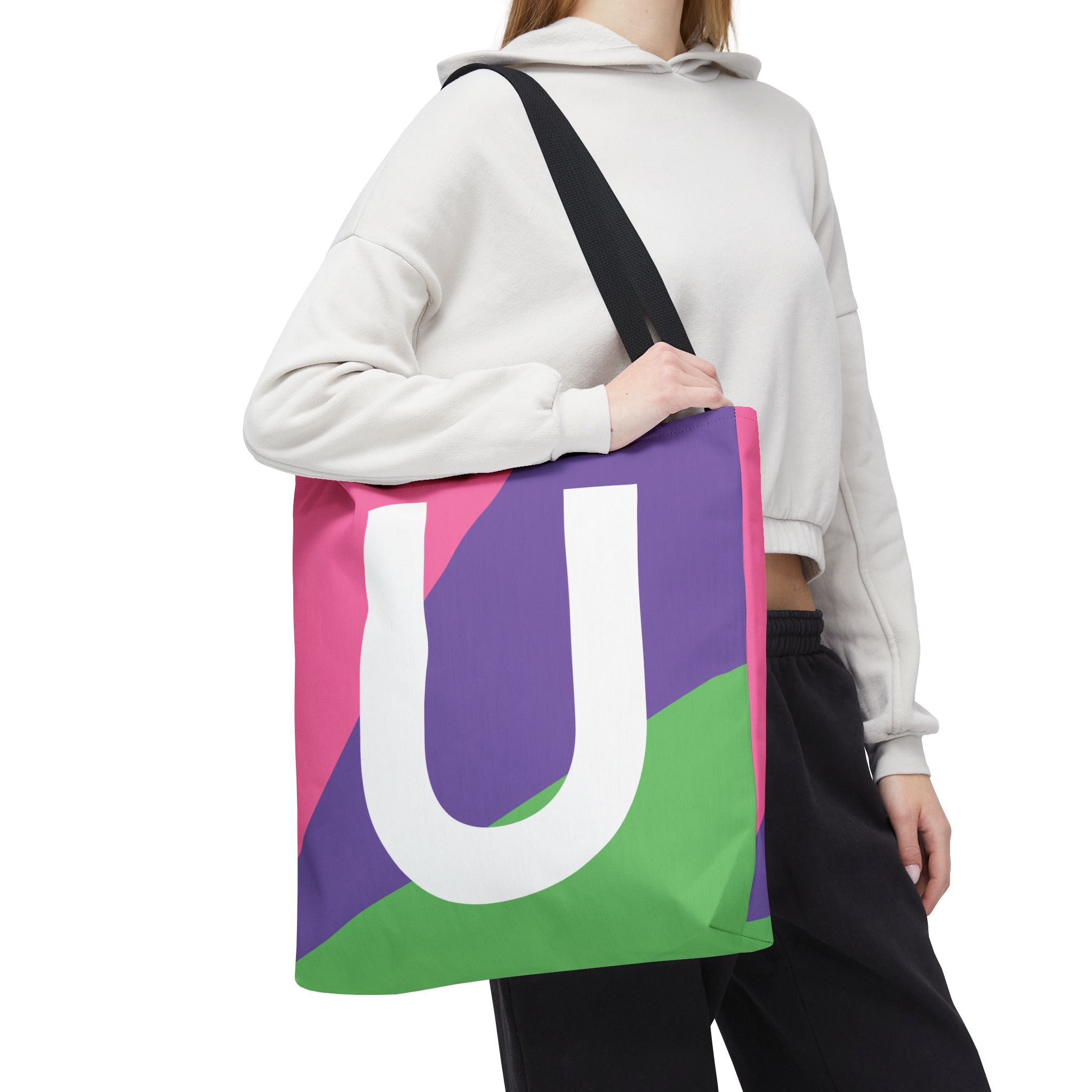 Monogram 'U' Colorblock Tote Bag — Personalized Initial U Shoulder Tote