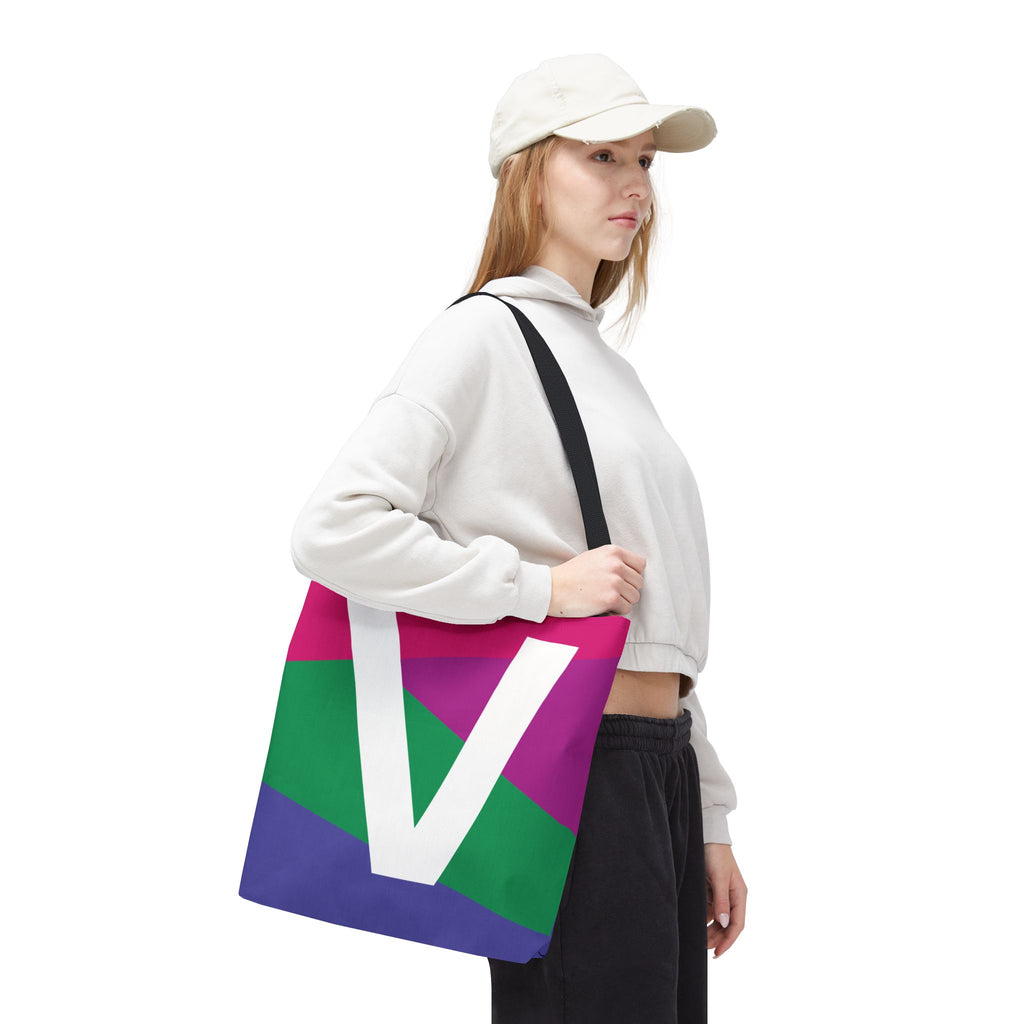 Monogram 'V' Colorblock Tote Bag — Personalized Initial V Shoulder Tote
