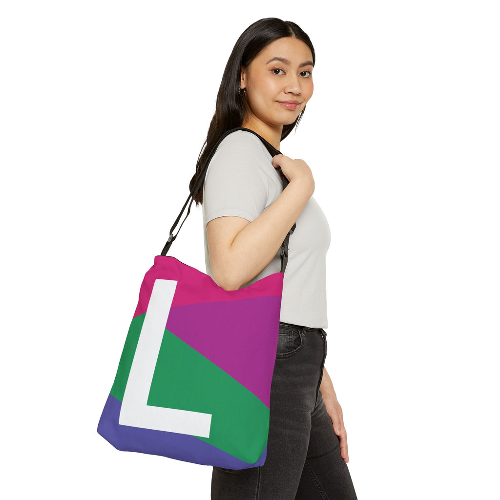 Initial Letter 'L' Colorblock Adjustable Tote Bag — Monogram Alphabet Shoulder Bag