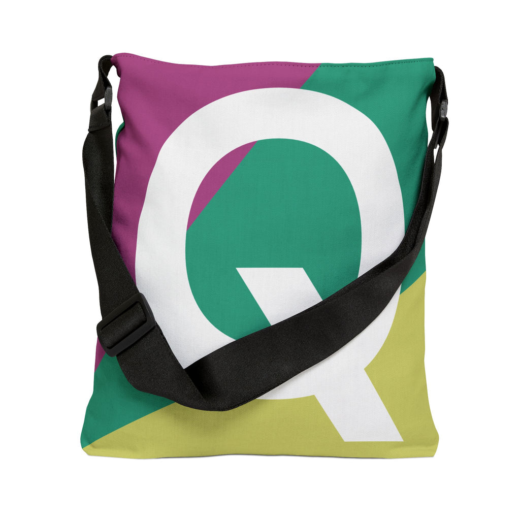 Initial Letter 'Q' Colorblock Adjustable Tote Bag — Monogram Alphabet Shoulder Bag
