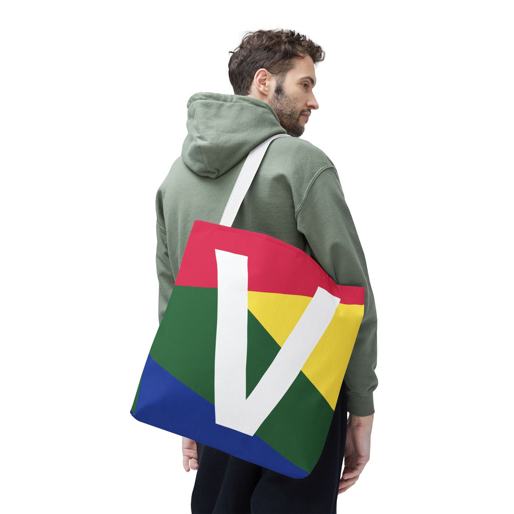 Monogram 'V' Colorblock Tote Bag — Personalized Initial V Shoulder Tote