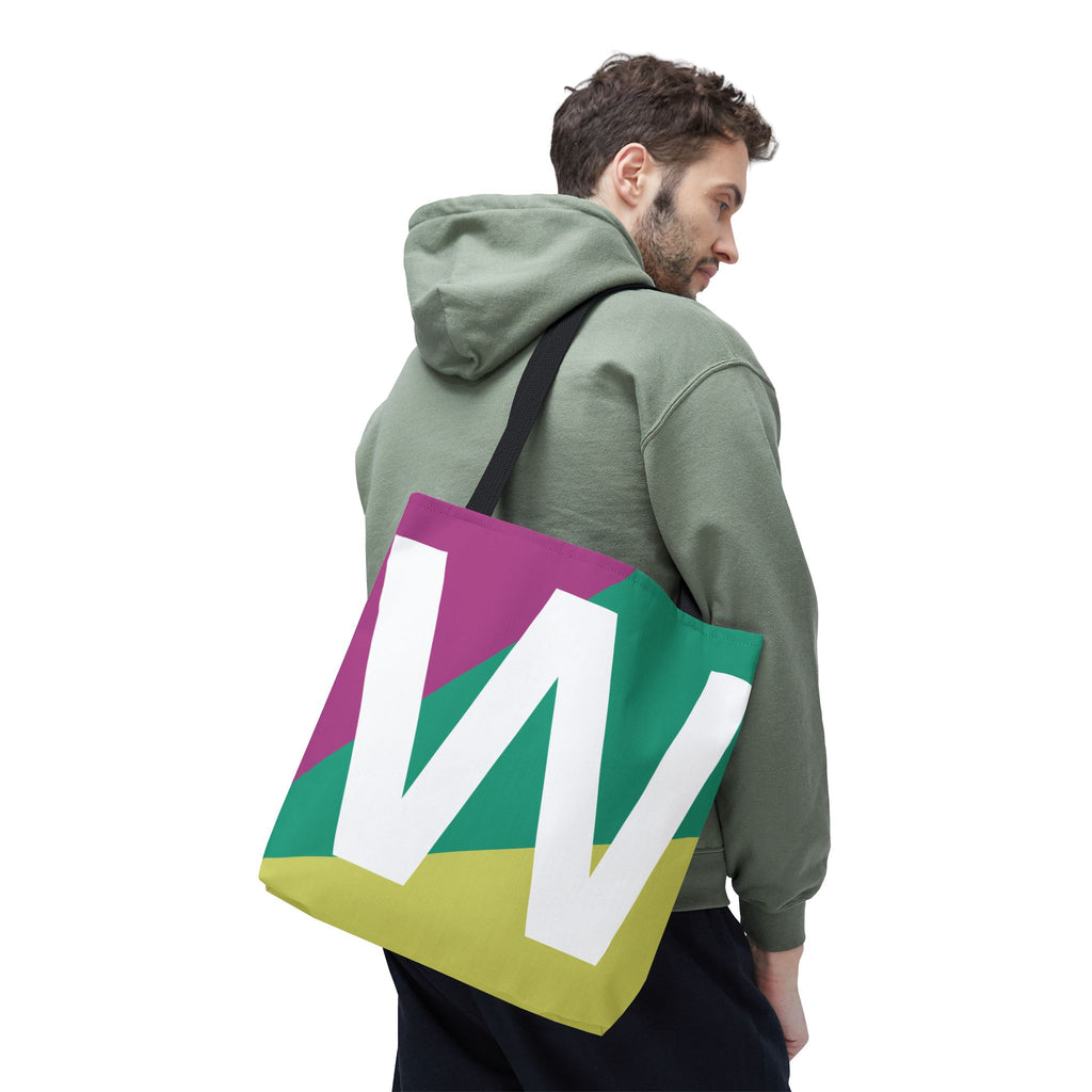 Monogram 'W' Colorblock Tote Bag — Personalized Initial W Shoulder Tote