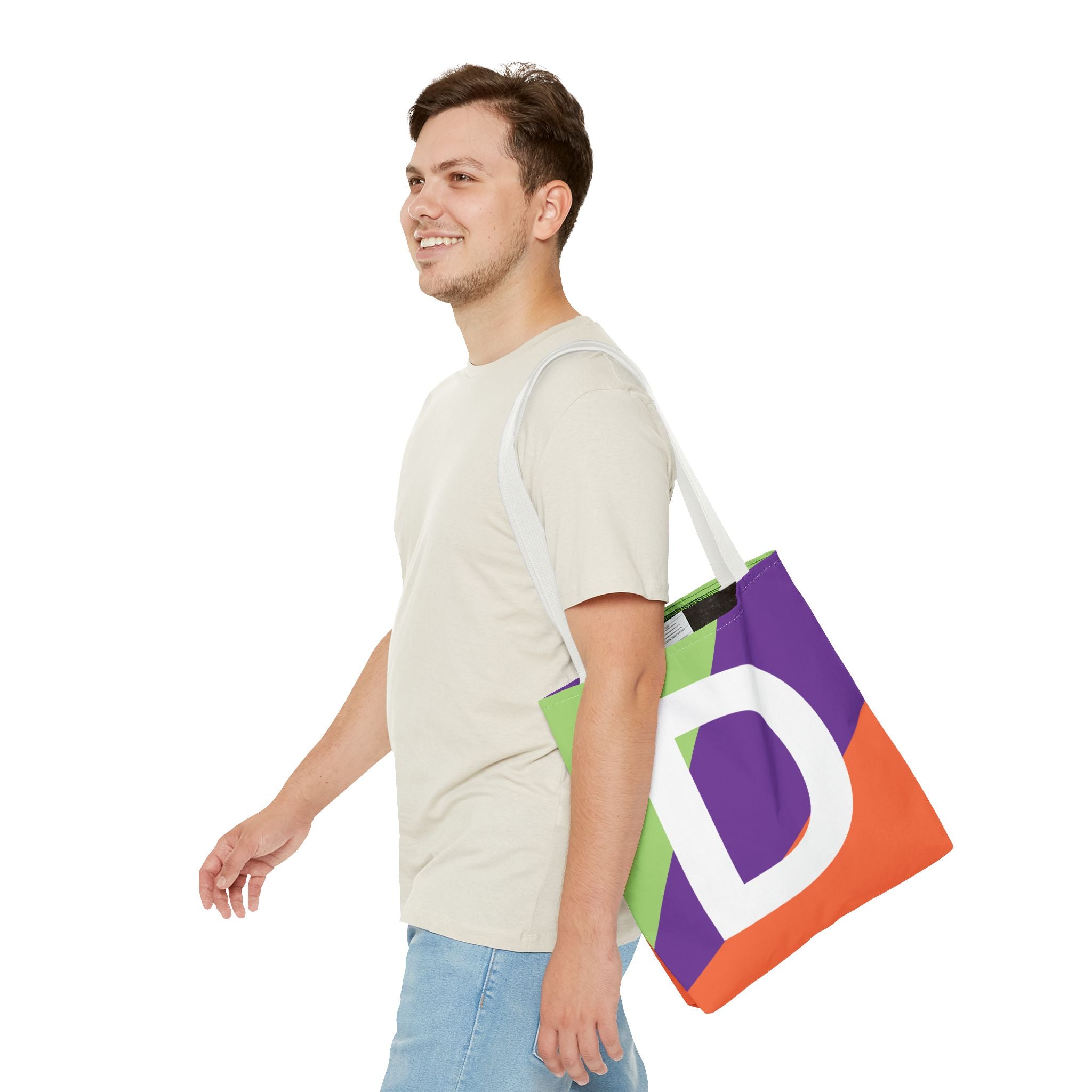 Monogram 'D' Colorblock Tote Bag — Personalized Initial D Shoulder Tote