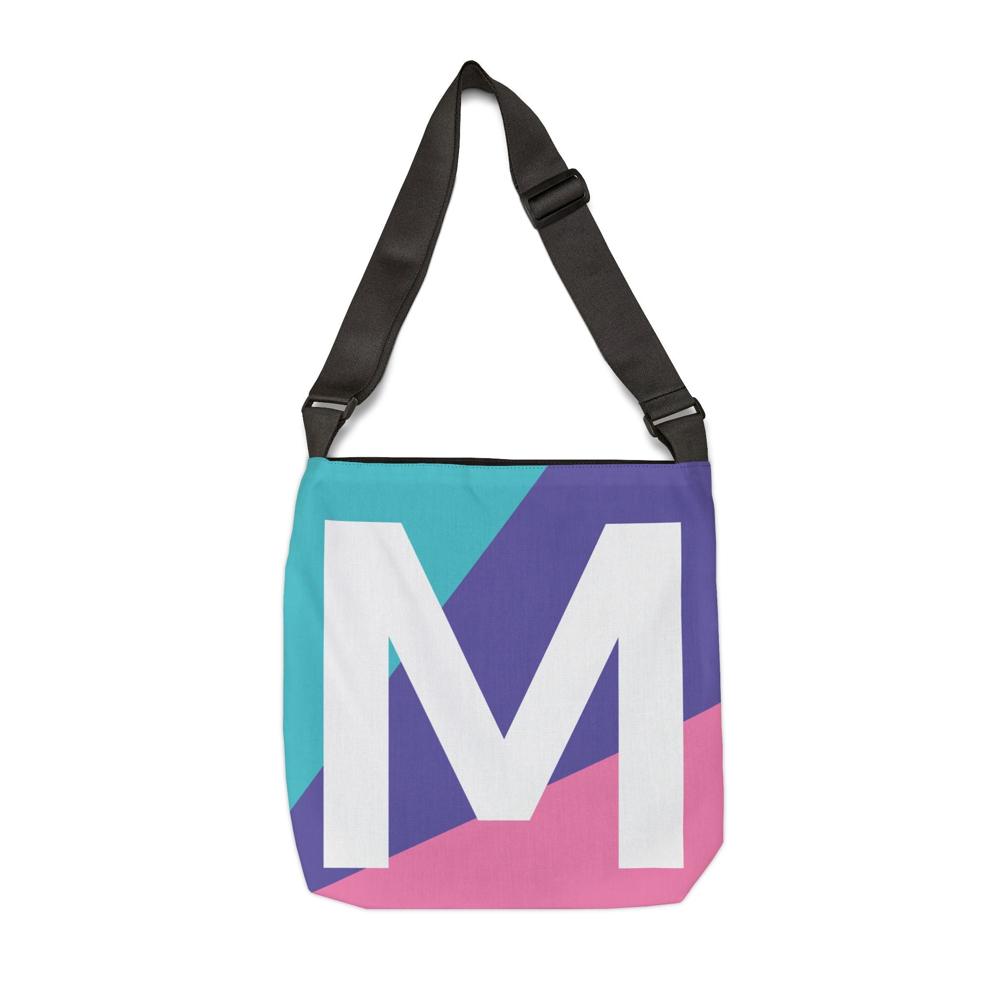 Initial Letter 'M' Colorblock Adjustable Tote Bag — Monogram Alphabet Shoulder Bag