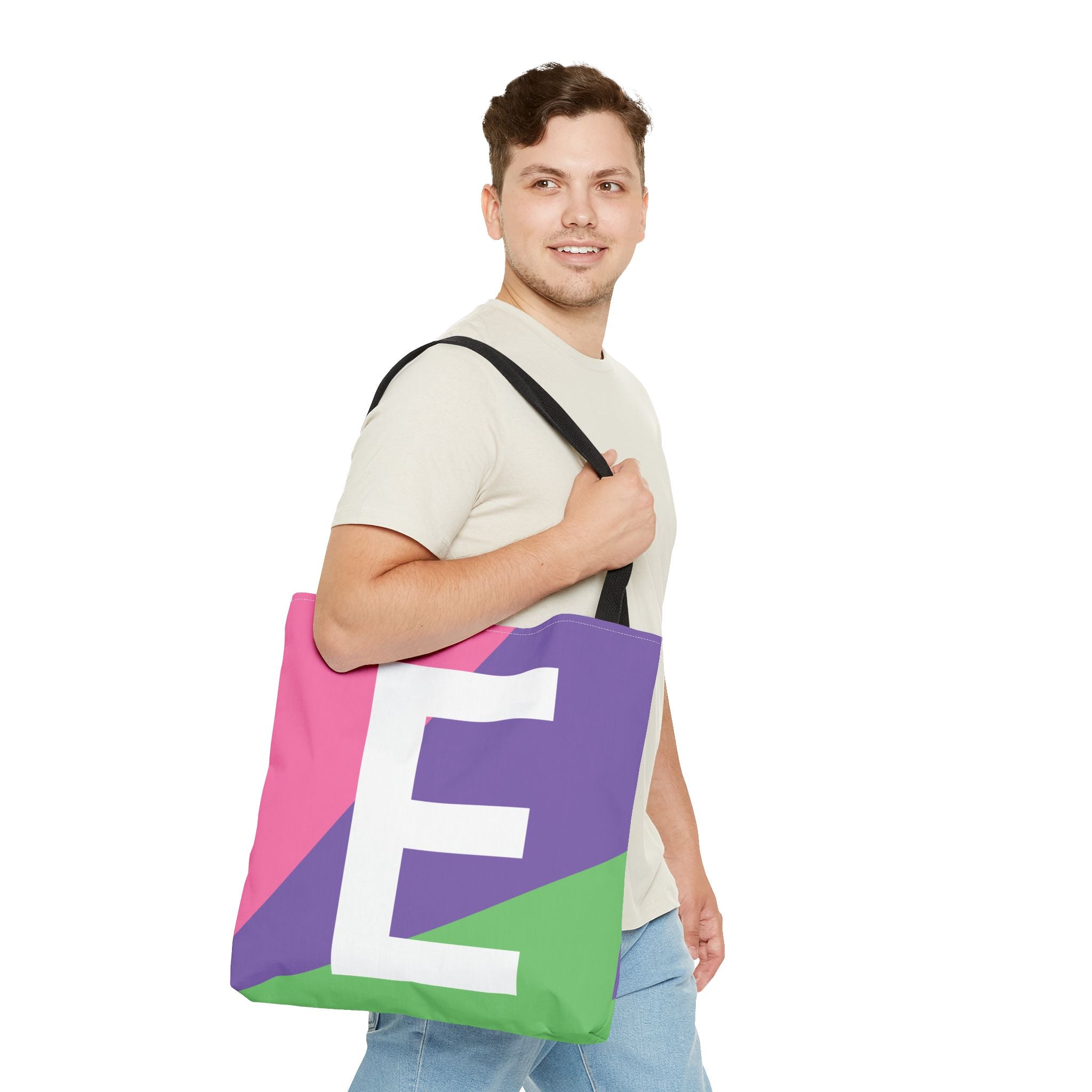 Monogram 'E' Colorblock Tote Bag — Personalized Initial E Shoulder Tote