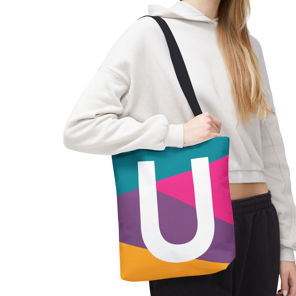 Monogram 'U' Colorblock Tote Bag — Personalized Initial U Shoulder Tote