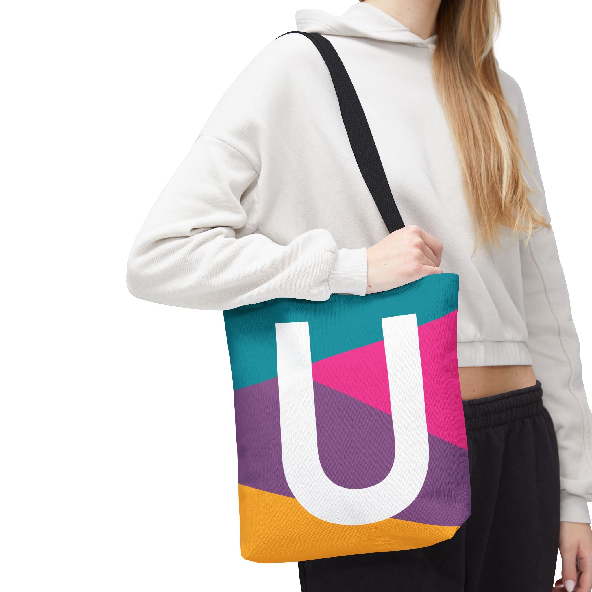 Monogram 'U' Colorblock Tote Bag — Personalized Initial U Shoulder Tote