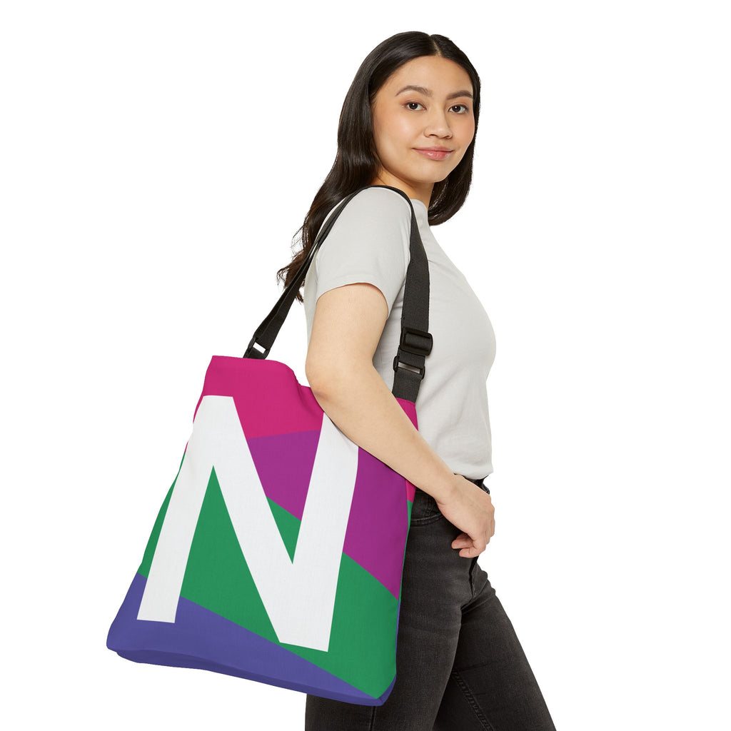 Initial Letter 'N' Colorblock Adjustable Tote Bag — Monogram Alphabet Shoulder Bag