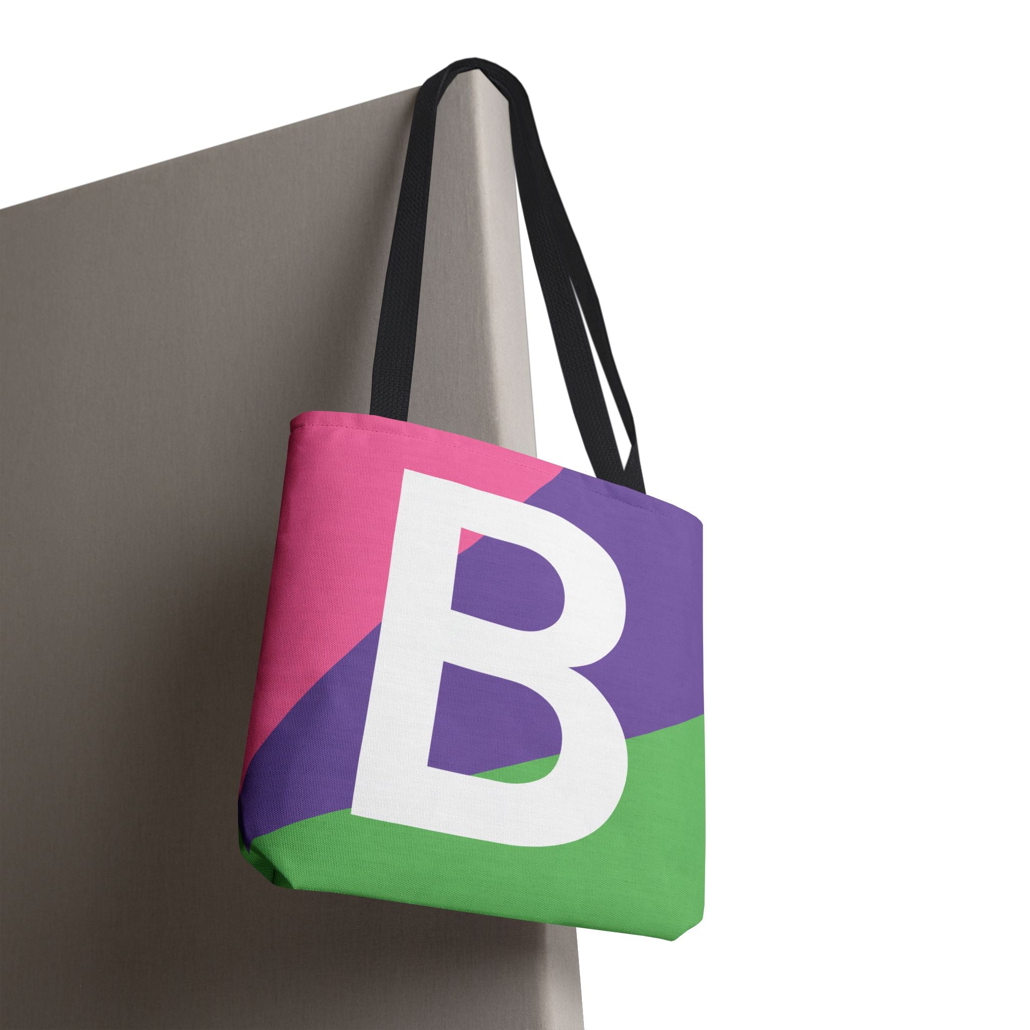 Monogram 'B' Colorblock Tote Bag — Personalized Initial B Shoulder Tote