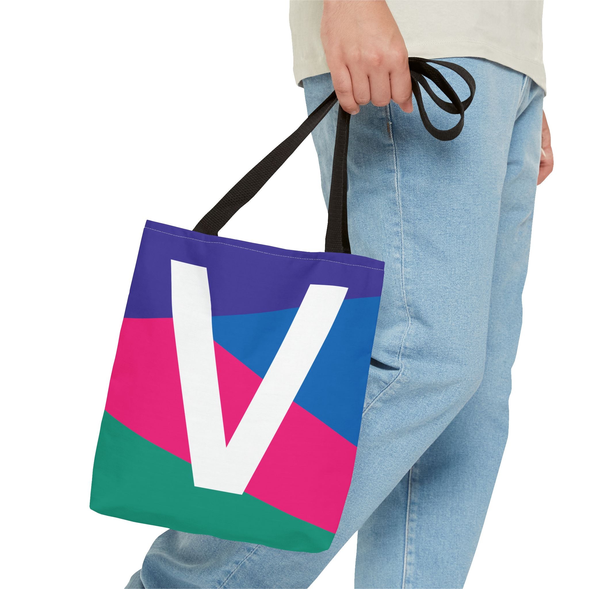 Monogram 'V' Colorblock Tote Bag — Personalized Initial V Shoulder Tote