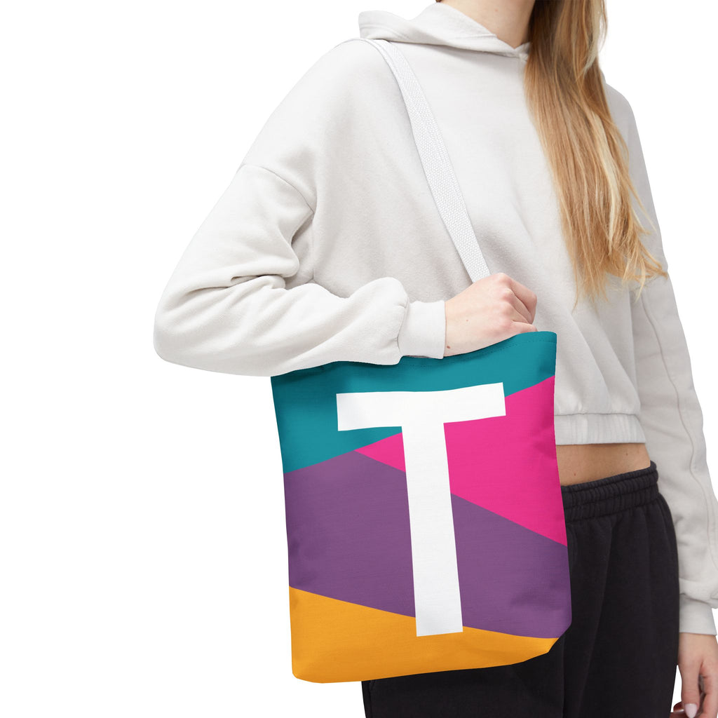 Monogram 'T' Colorblock Tote Bag — Personalized Initial T Shoulder Tote