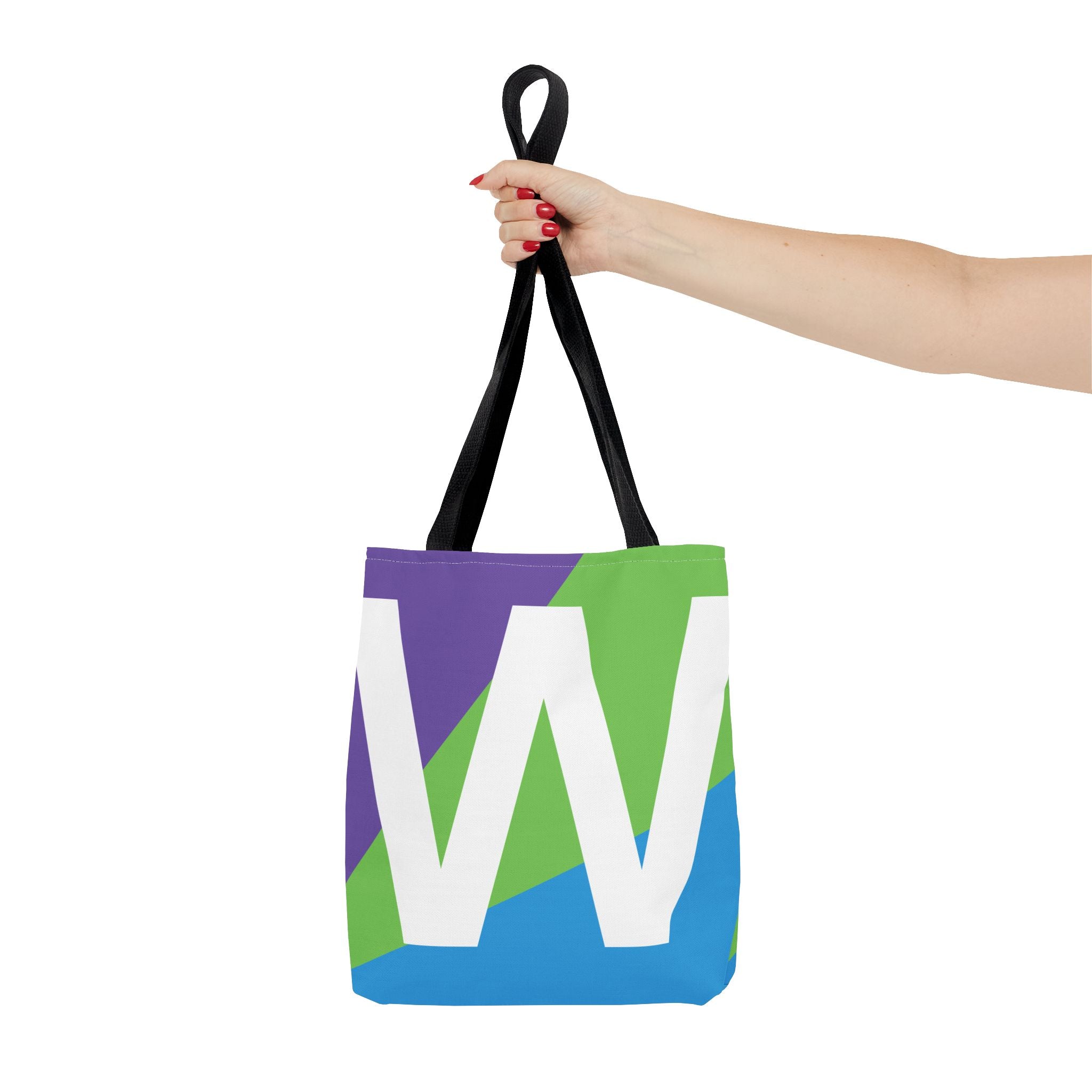 Monogram 'W' Colorblock Tote Bag — Personalized Initial W Shoulder Tote