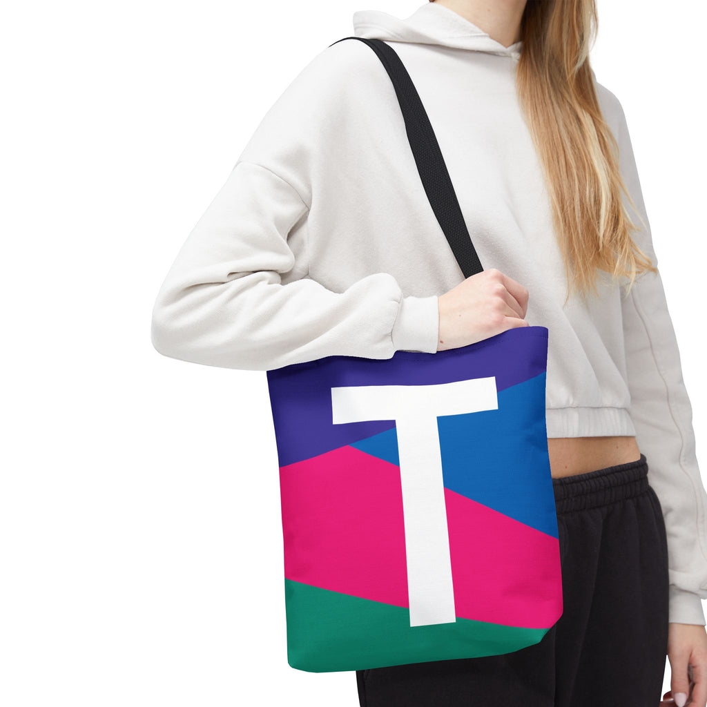 Monogram 'T' Colorblock Tote Bag — Personalized Initial T Shoulder Tote
