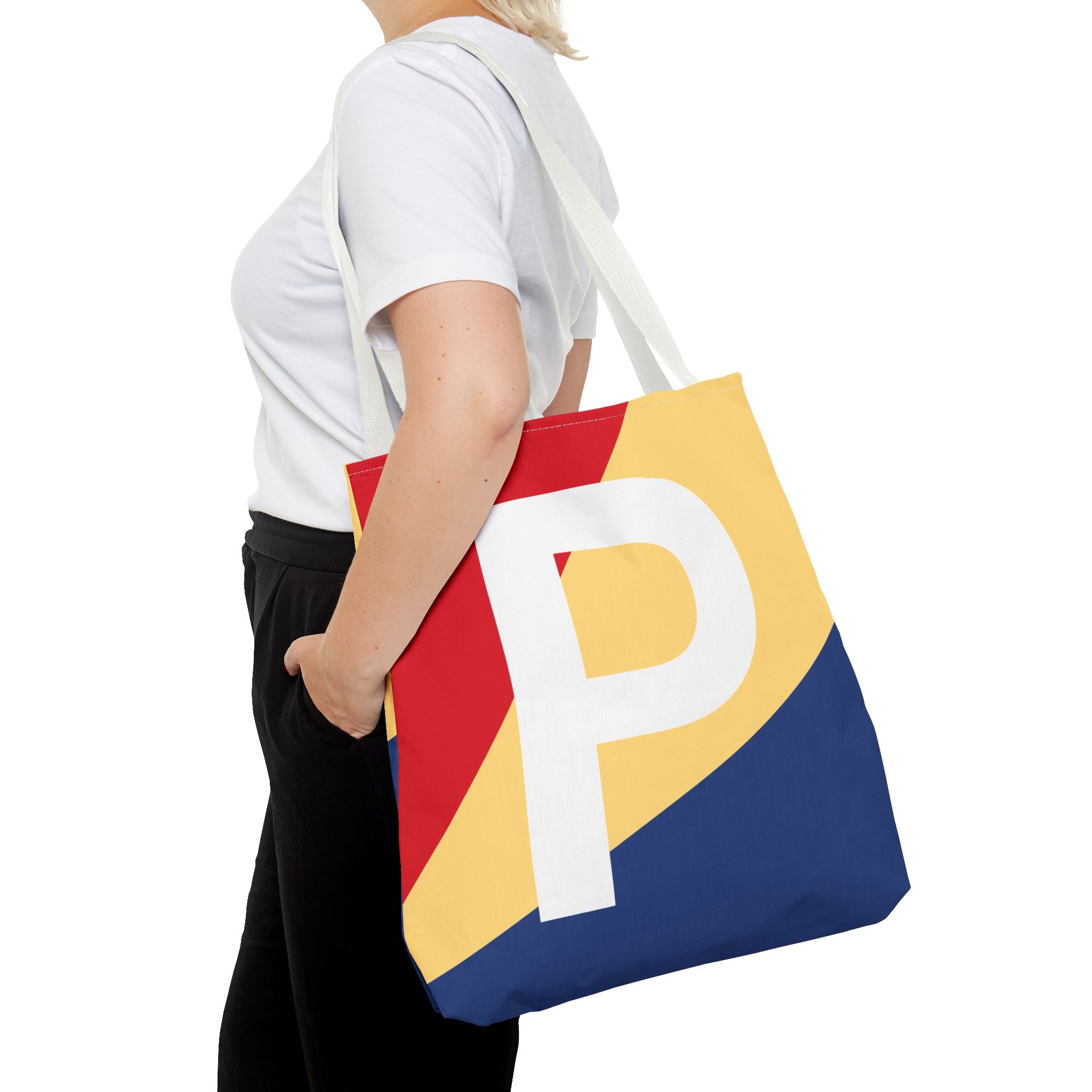 Monogram 'P' Colorblock Tote Bag — Personalized Initial P Shoulder Tote