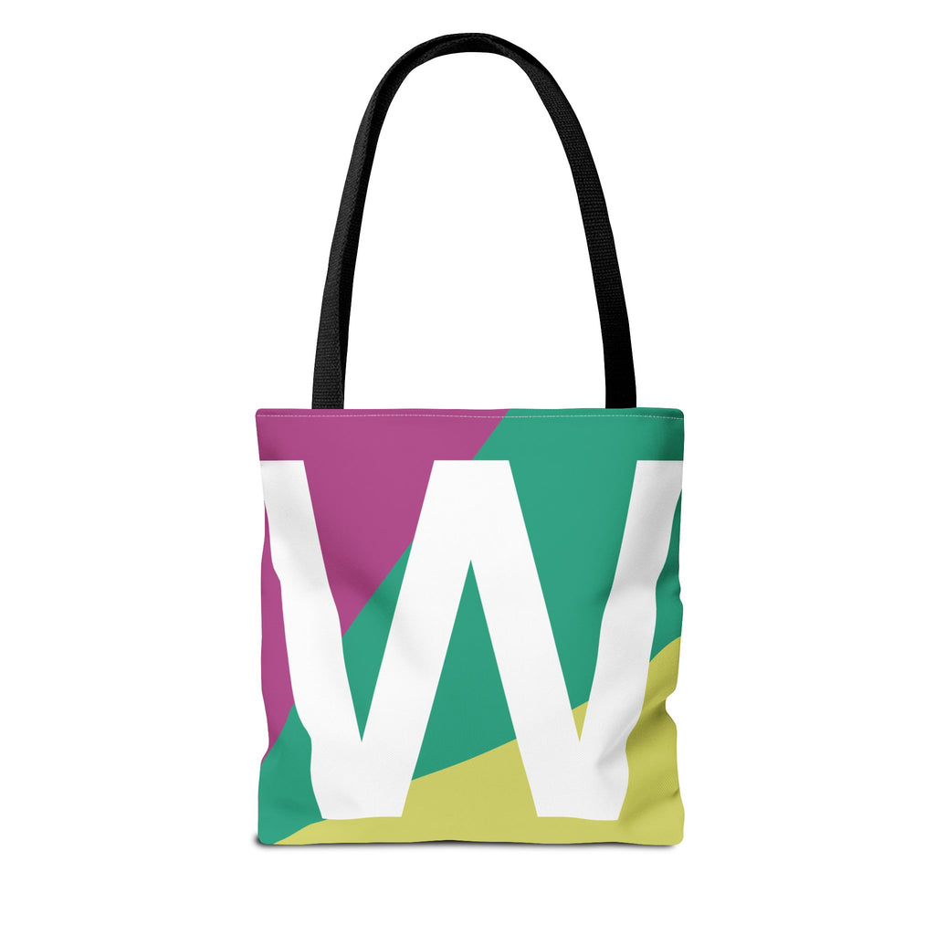 Monogram 'W' Colorblock Tote Bag — Personalized Initial W Shoulder Tote