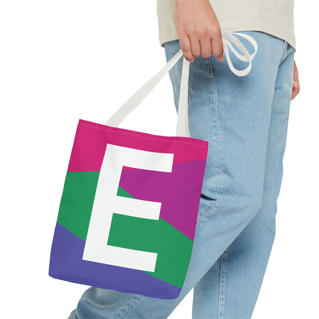 Monogram 'E' Colorblock Tote Bag — Personalized Initial E Shoulder Tote
