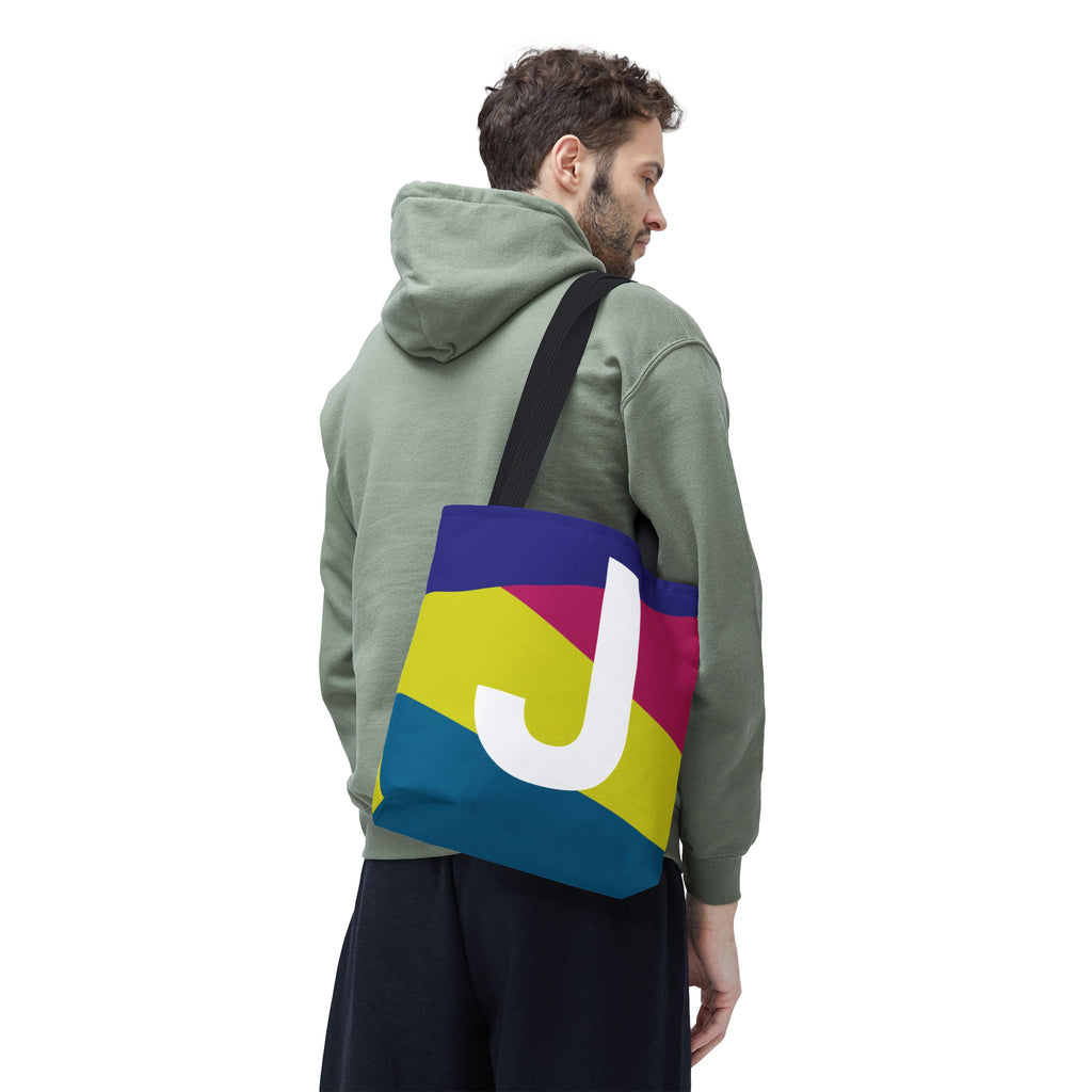 Monogram 'J' Colorblock Tote Bag — Personalized Initial J Shoulder Tote