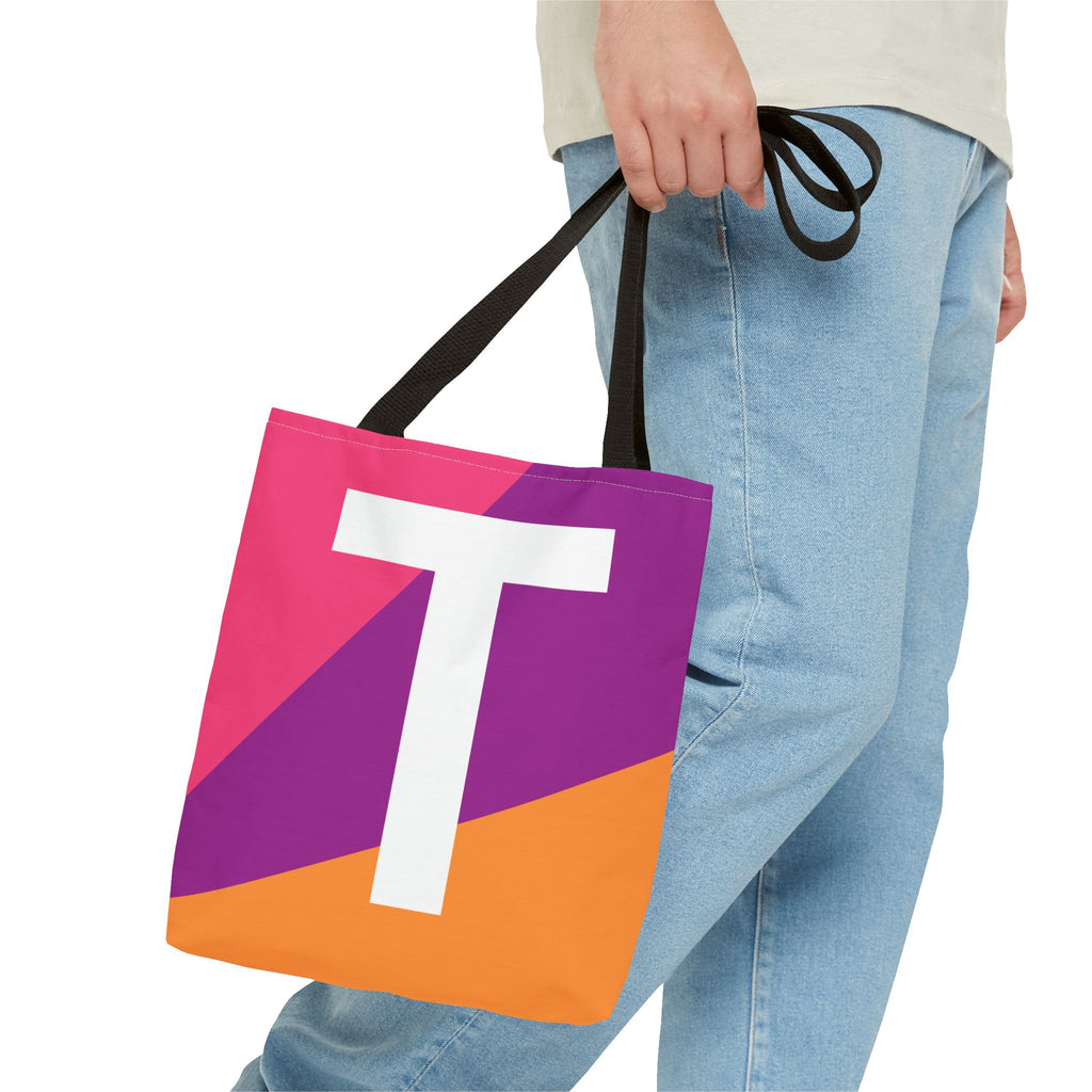 Monogram 'T' Colorblock Tote Bag — Personalized Initial T Shoulder Tote