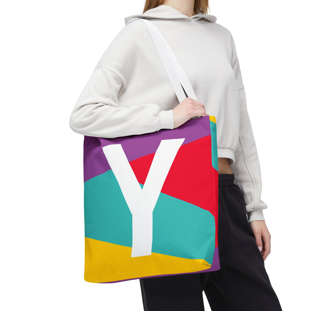 Monogram 'Y' Colorblock Tote Bag — Personalized Initial Y Shoulder Tote
