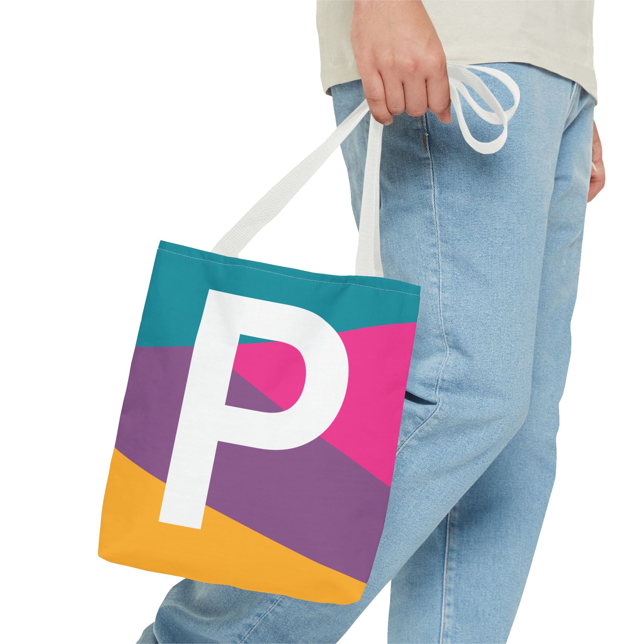Monogram 'P' Colorblock Tote Bag — Personalized Initial P Shoulder Tote