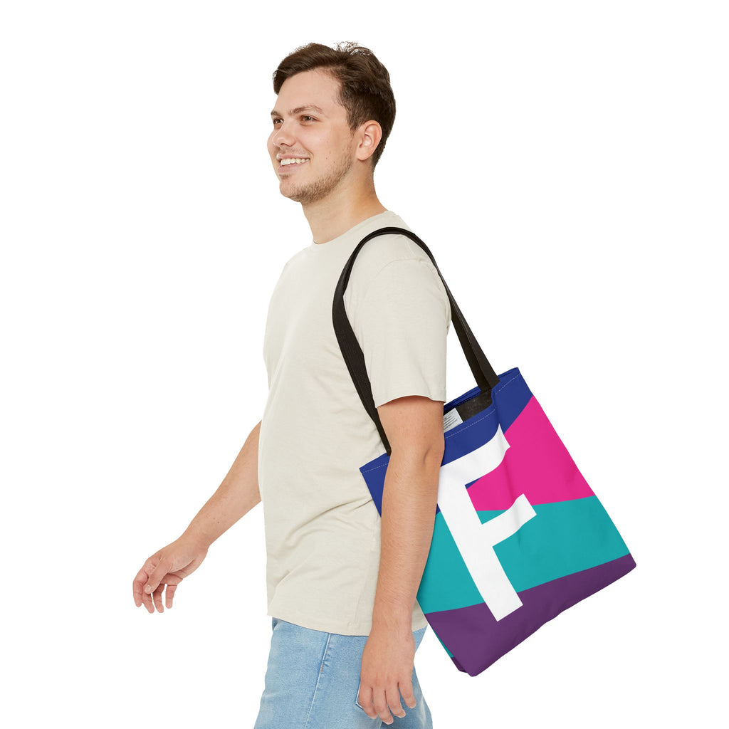 Monogram 'F' Colorblock Tote Bag — Personalized Initial F Shoulder Tote