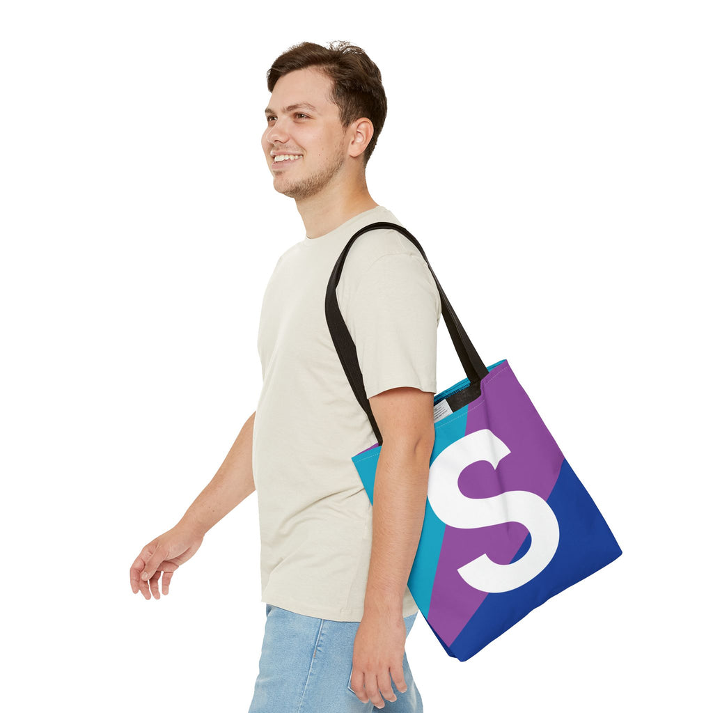 Monogram 'S' Colorblock Tote Bag — Personalized Initial S Shoulder Tote